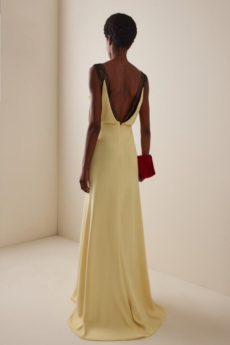 Contrast Color Lace 3D Flower Maxi Dress