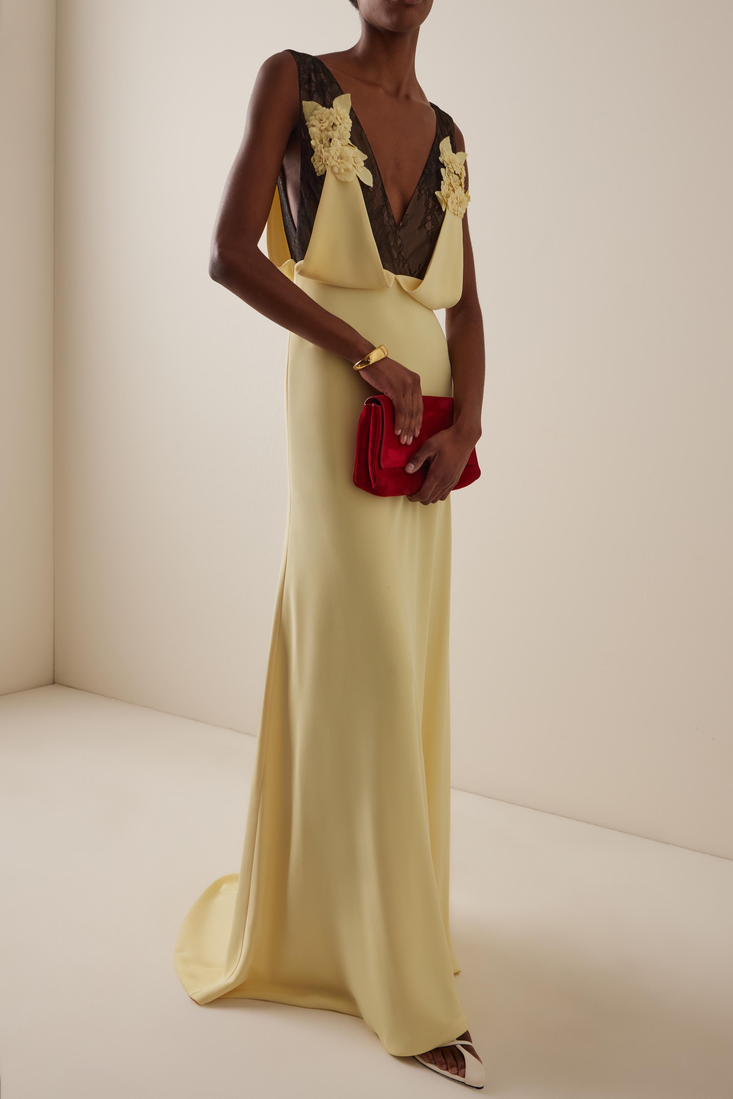 Contrast Color Lace 3D Flower Maxi Dress