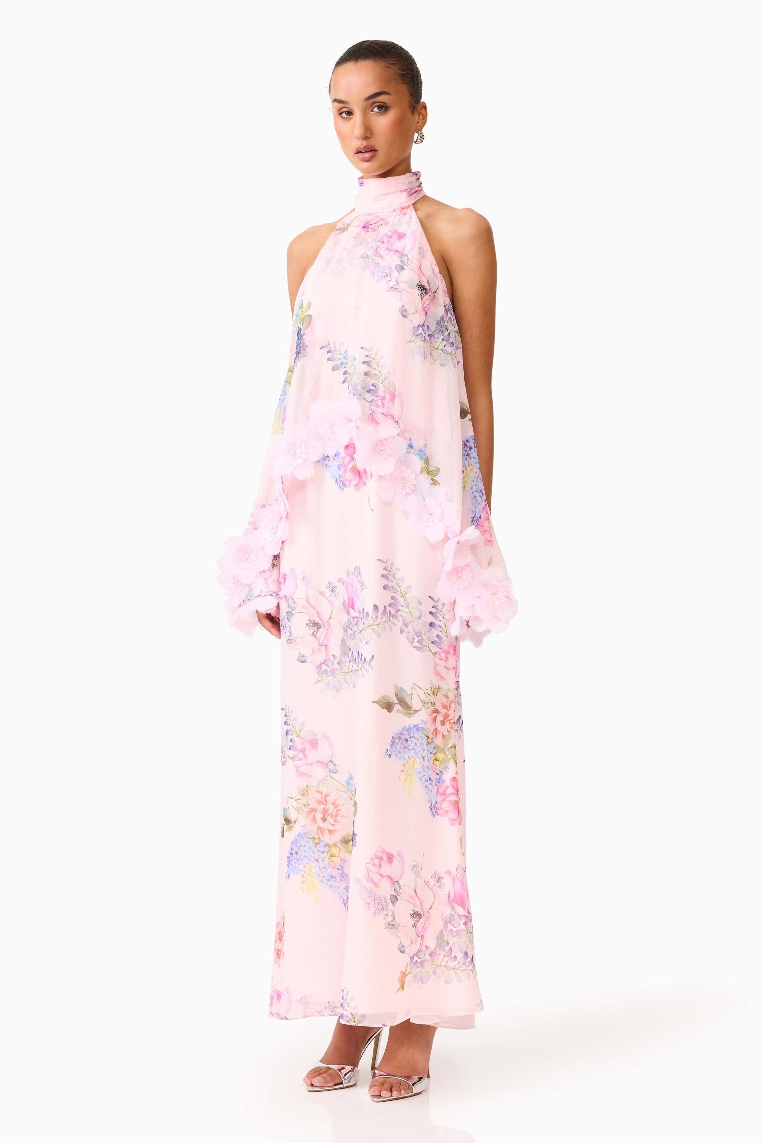 Floral Halter Neck Sleeveless Maxi Dress