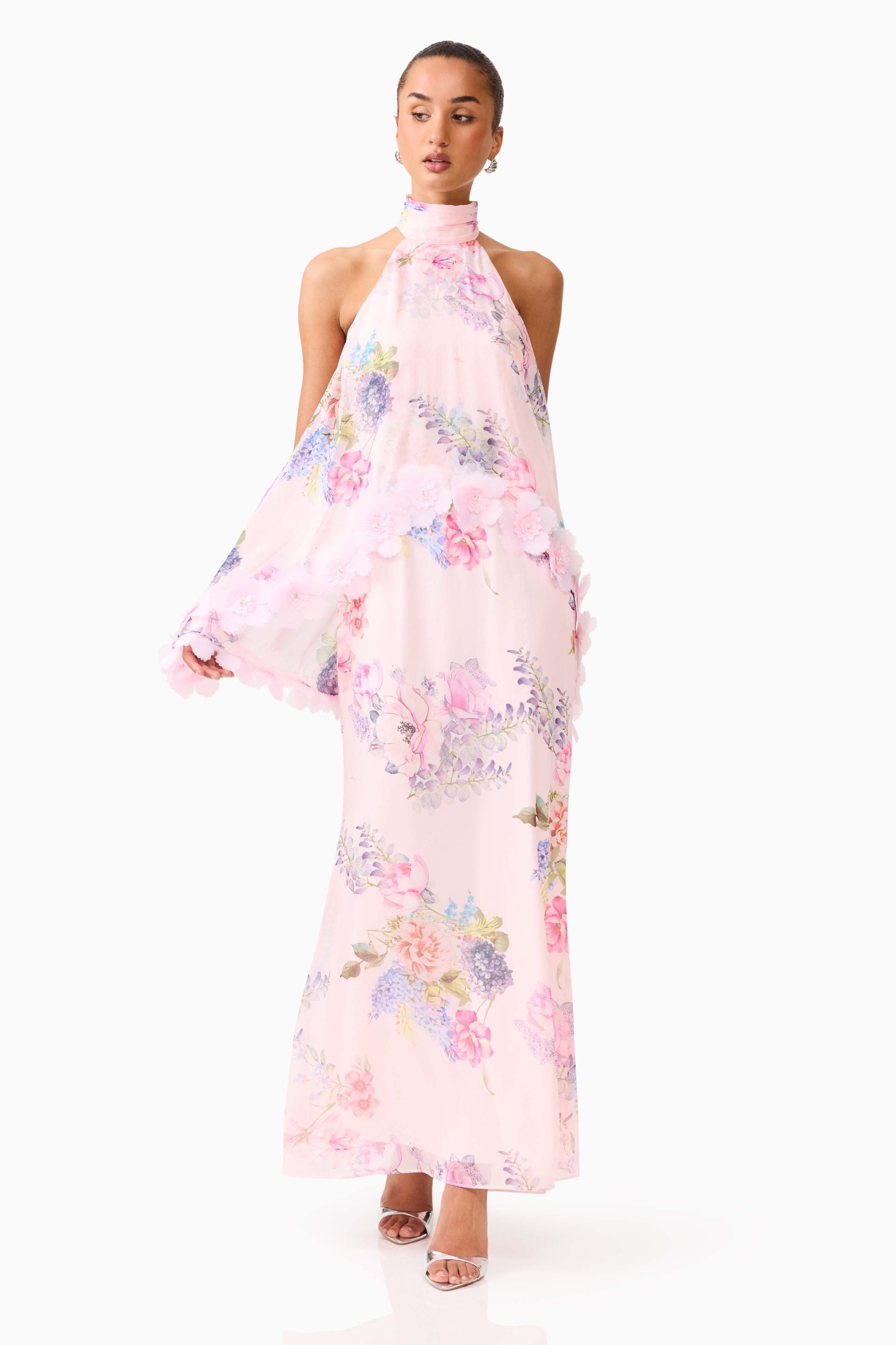 Floral Halter Neck Sleeveless Maxi Dress