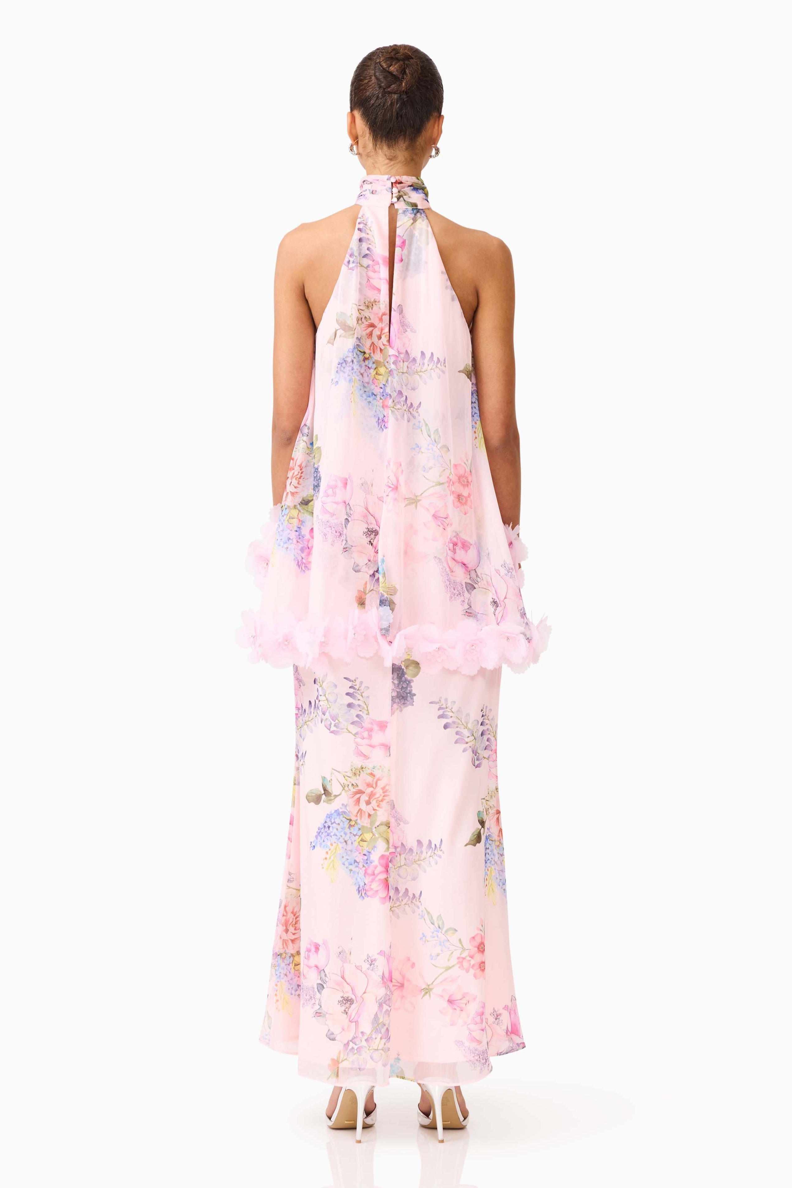 Floral Halter Neck Sleeveless Maxi Dress