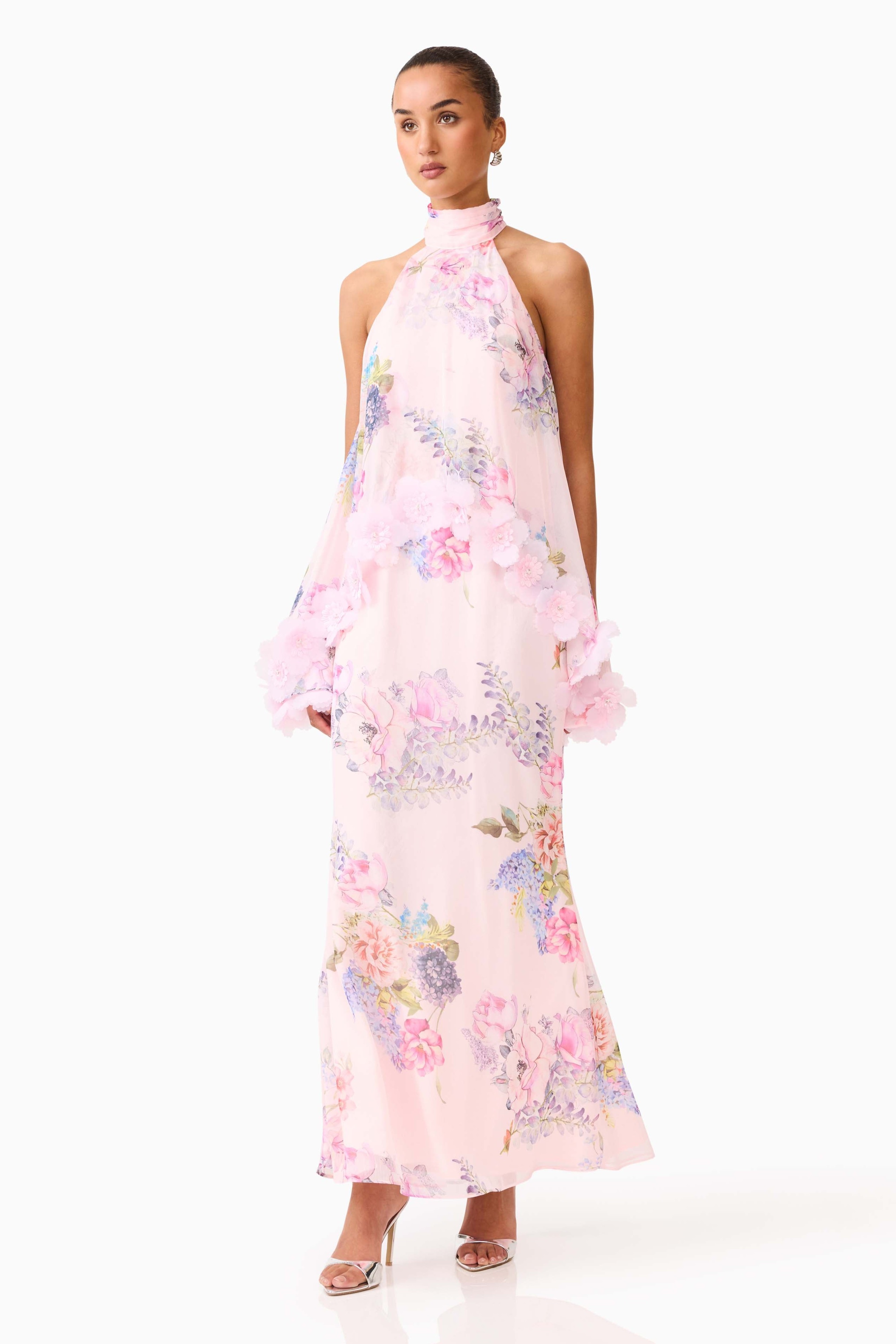 Floral Halter Neck Sleeveless Maxi Dress