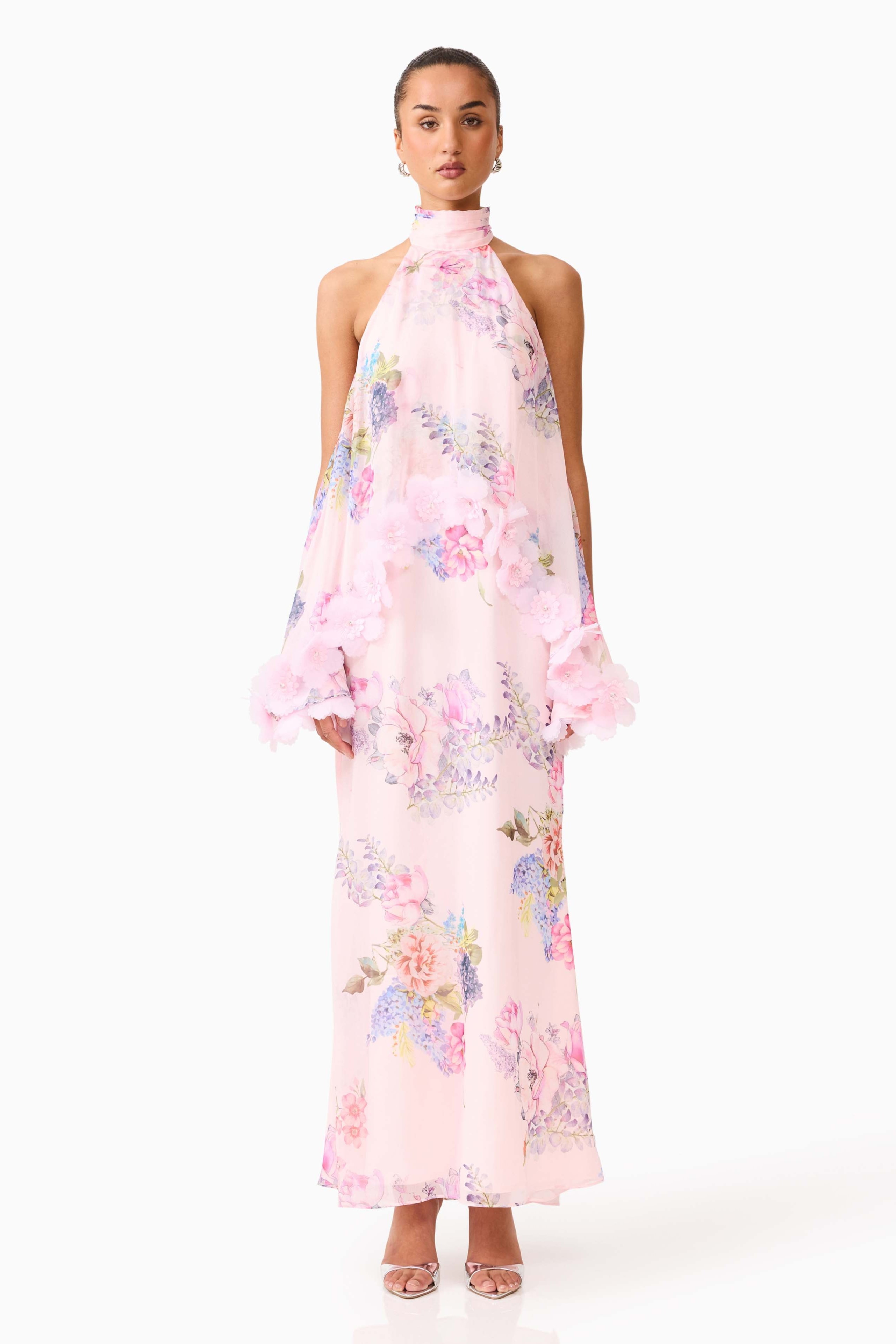Floral Halter Neck Sleeveless Maxi Dress