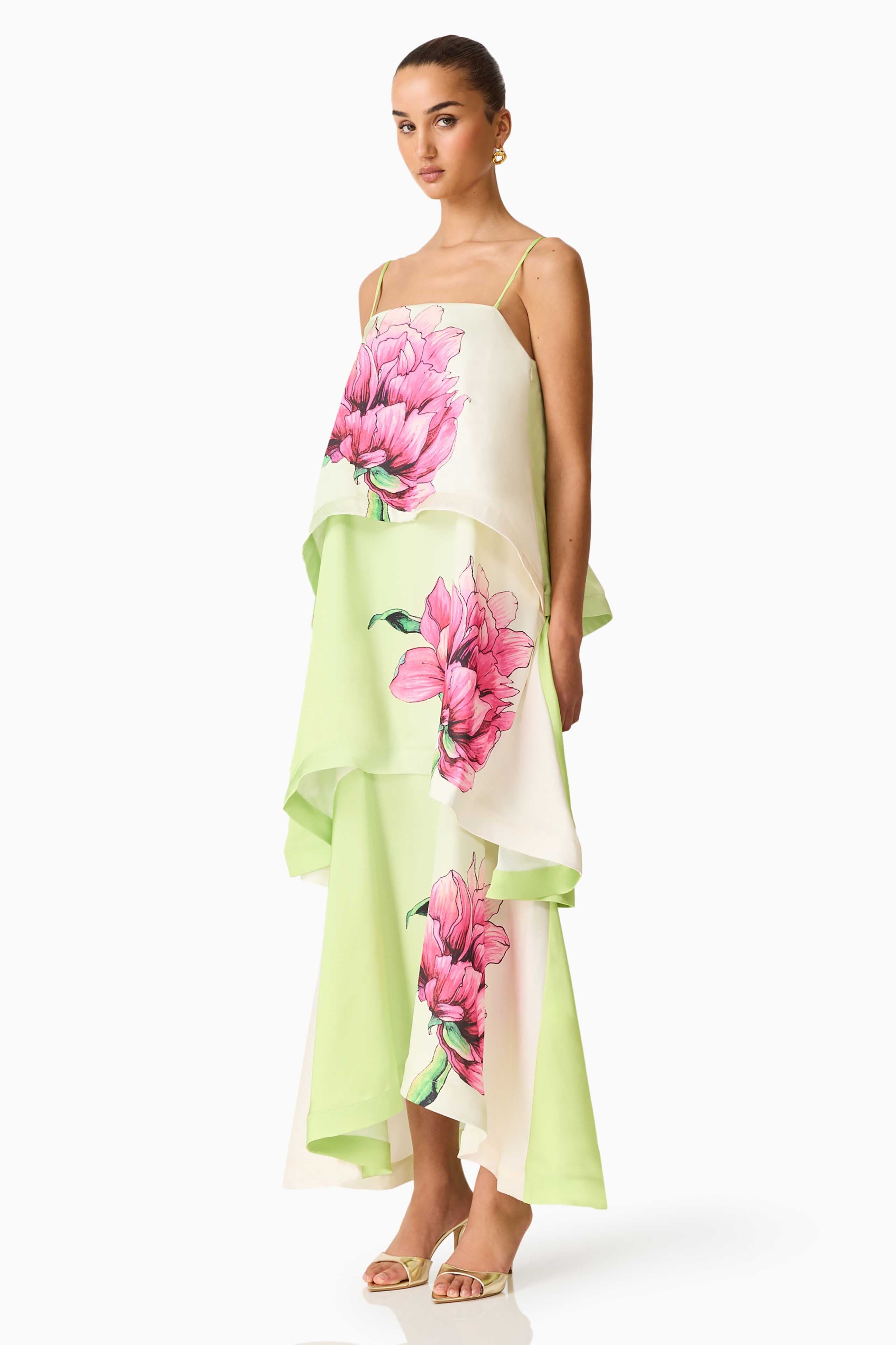 Floral Ruffle Slip Maxi Dress