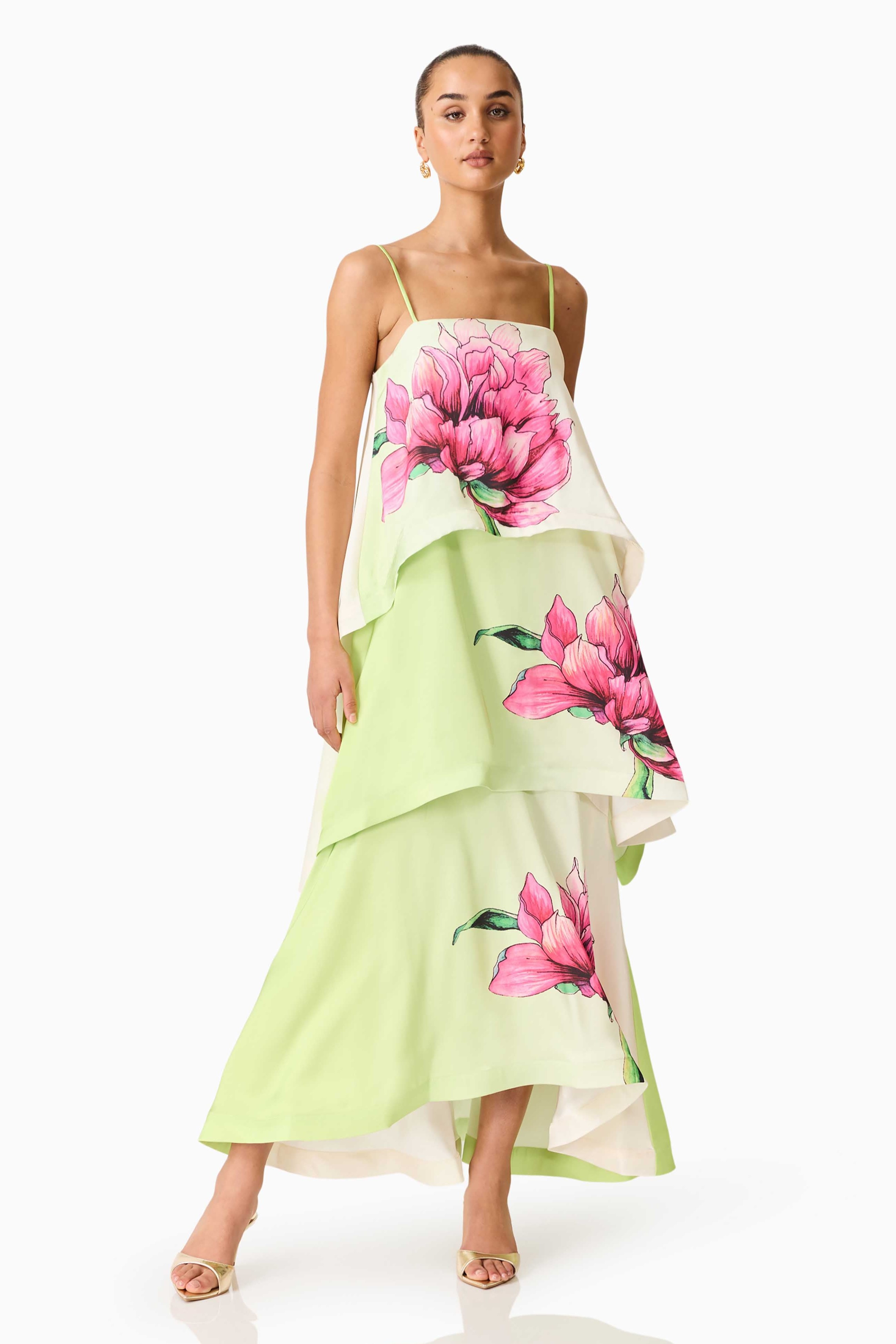 Floral Ruffle Slip Maxi Dress