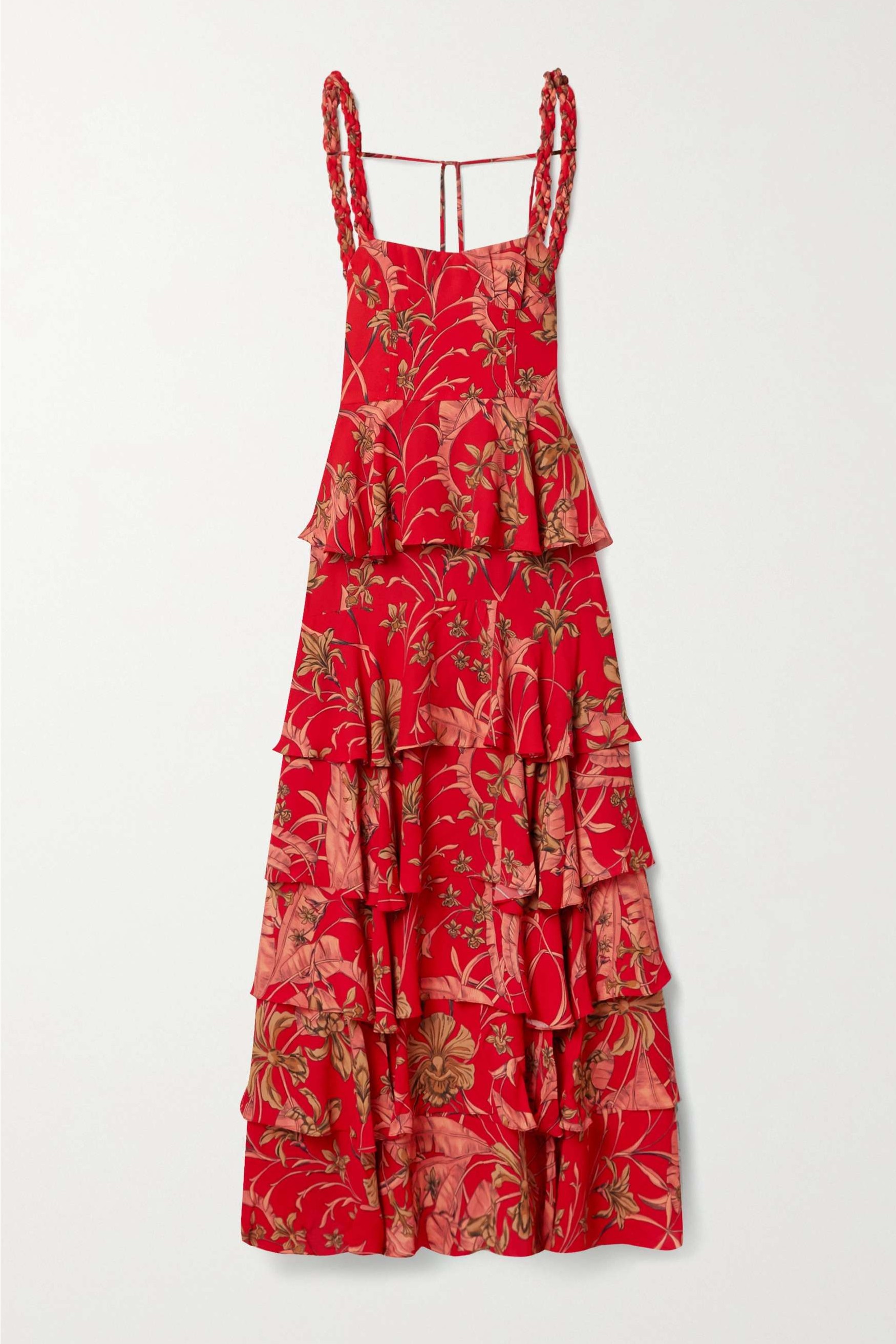 Floral Decorative Rope Ruffle Maxi Dress