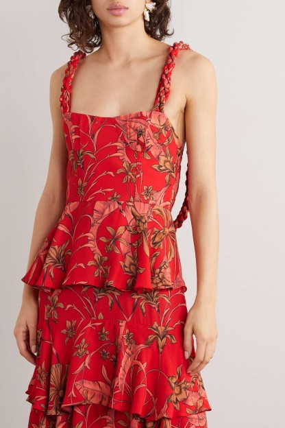 Floral Decorative Rope Ruffle Maxi Dress