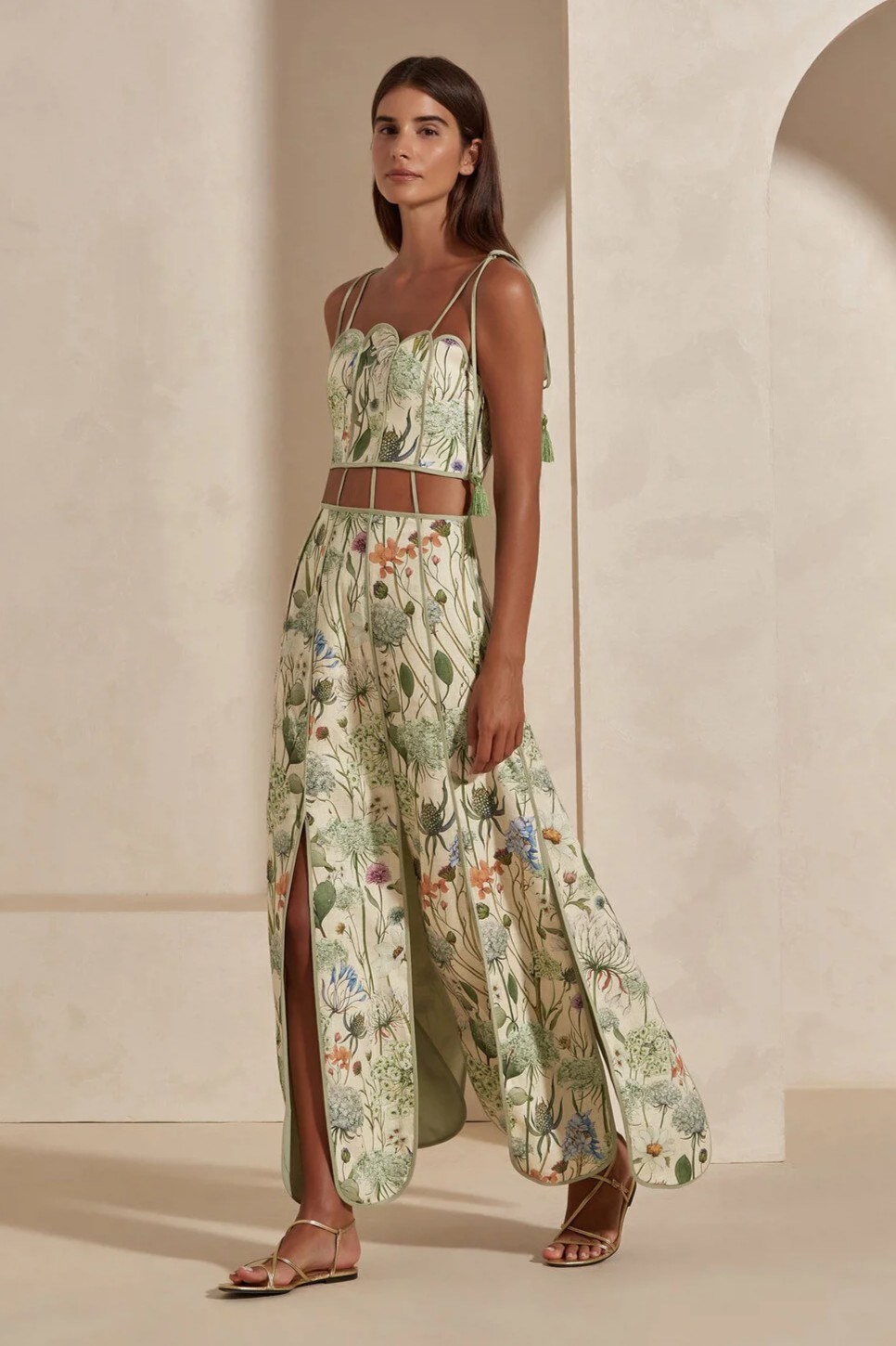 Floral Cut-Out Tie-Up Maxi Dress