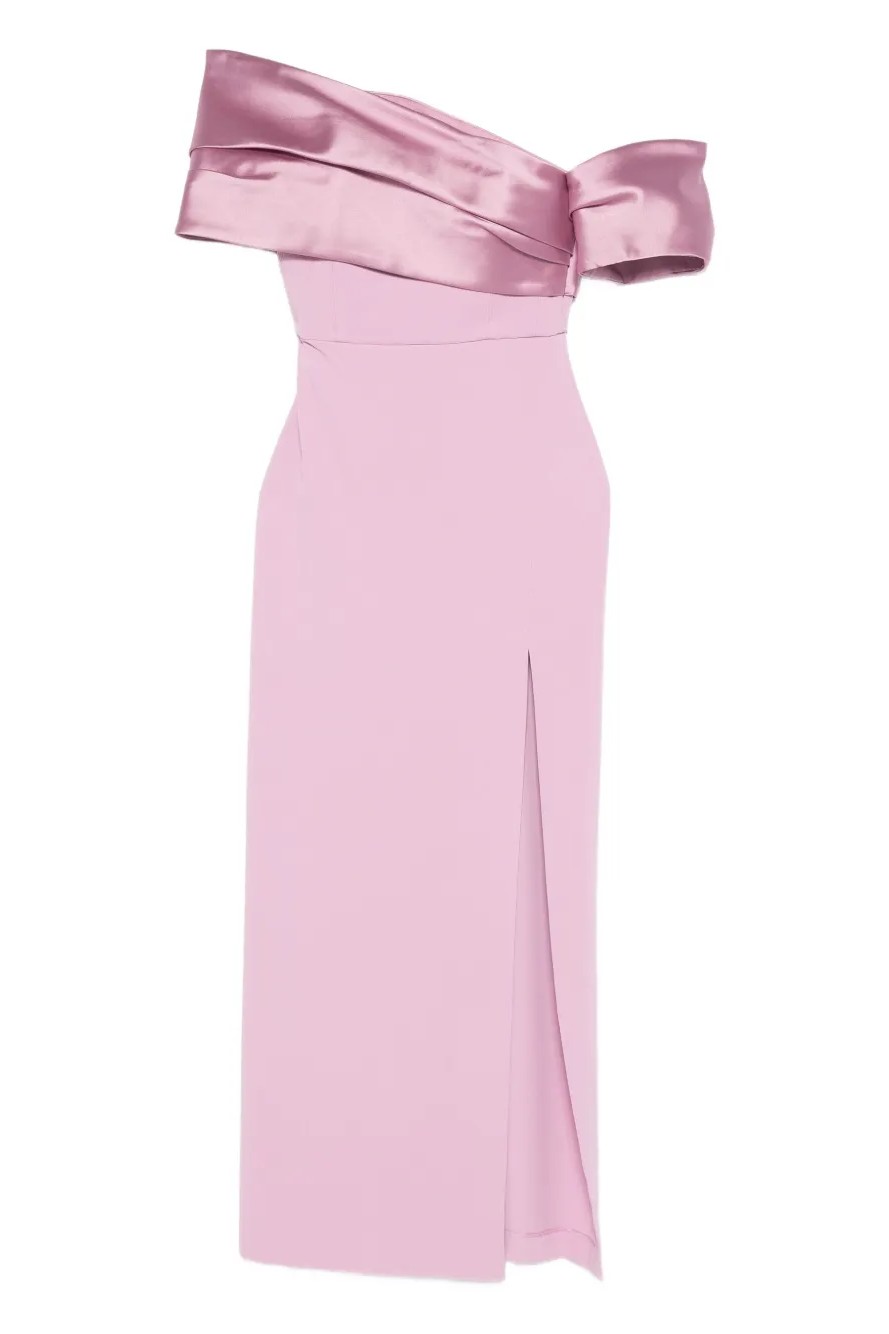 Satin Splicing Off Shoulder Maxi Dress