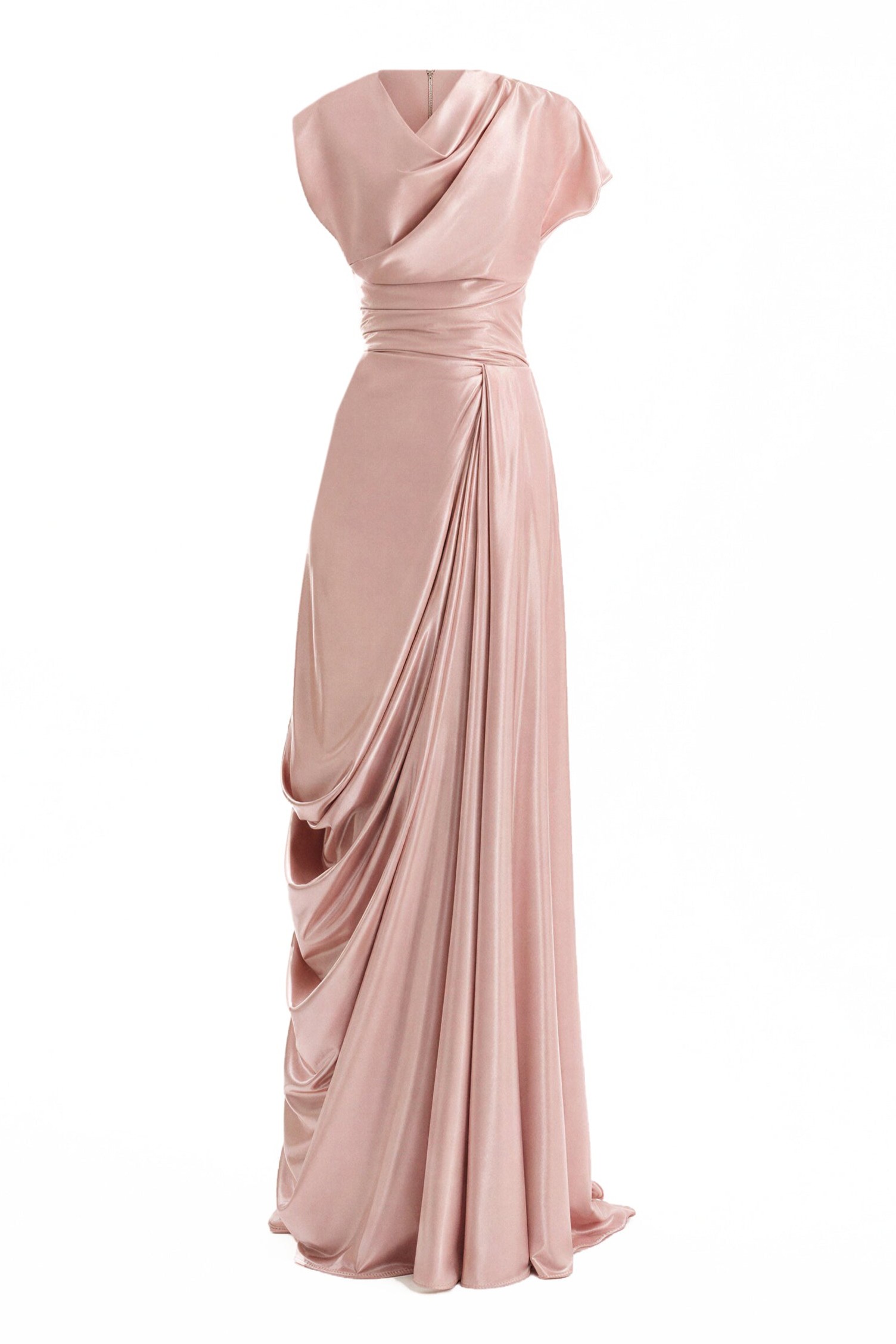 Gathering Solid Swing Collar Maxi Dress