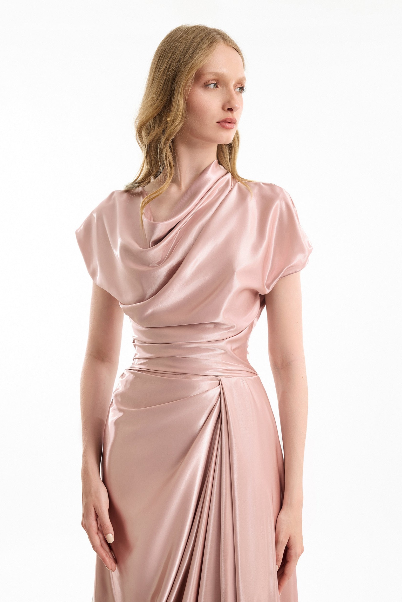 Gathering Solid Swing Collar Maxi Dress