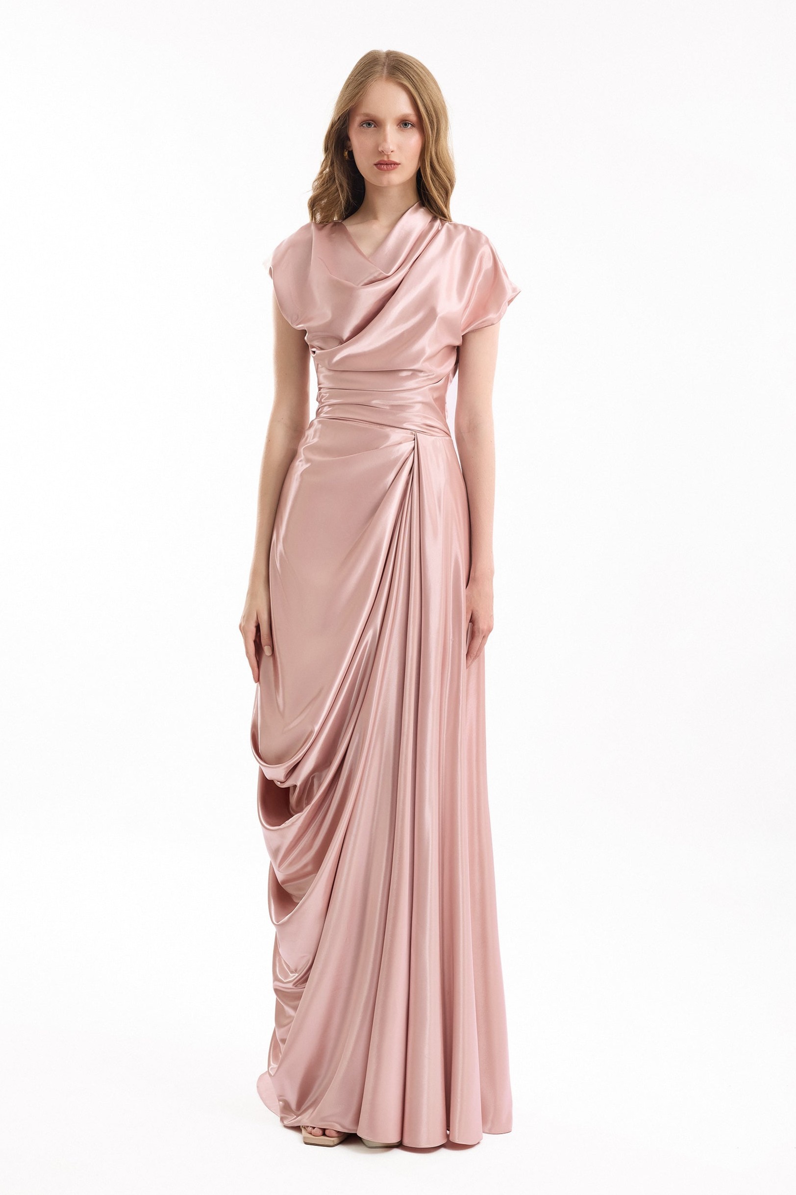 Gathering Solid Swing Collar Maxi Dress