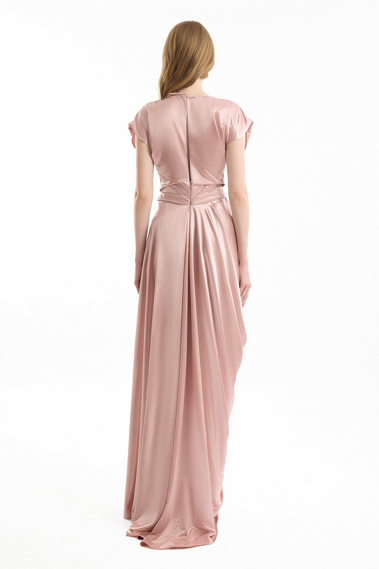 Gathering Solid Swing Collar Maxi Dress