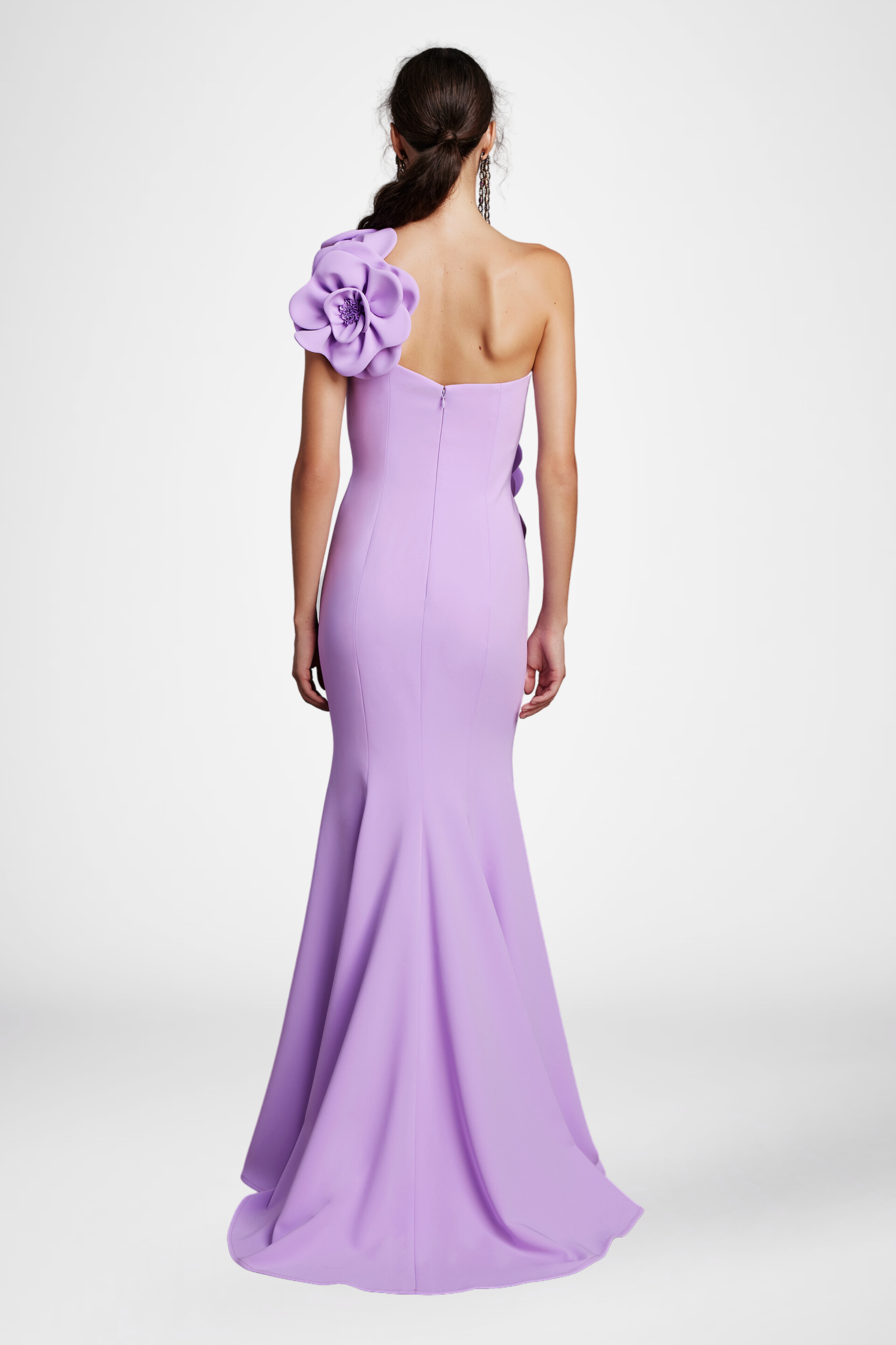 3D Flower Solid One Shoulder Maxi Dress