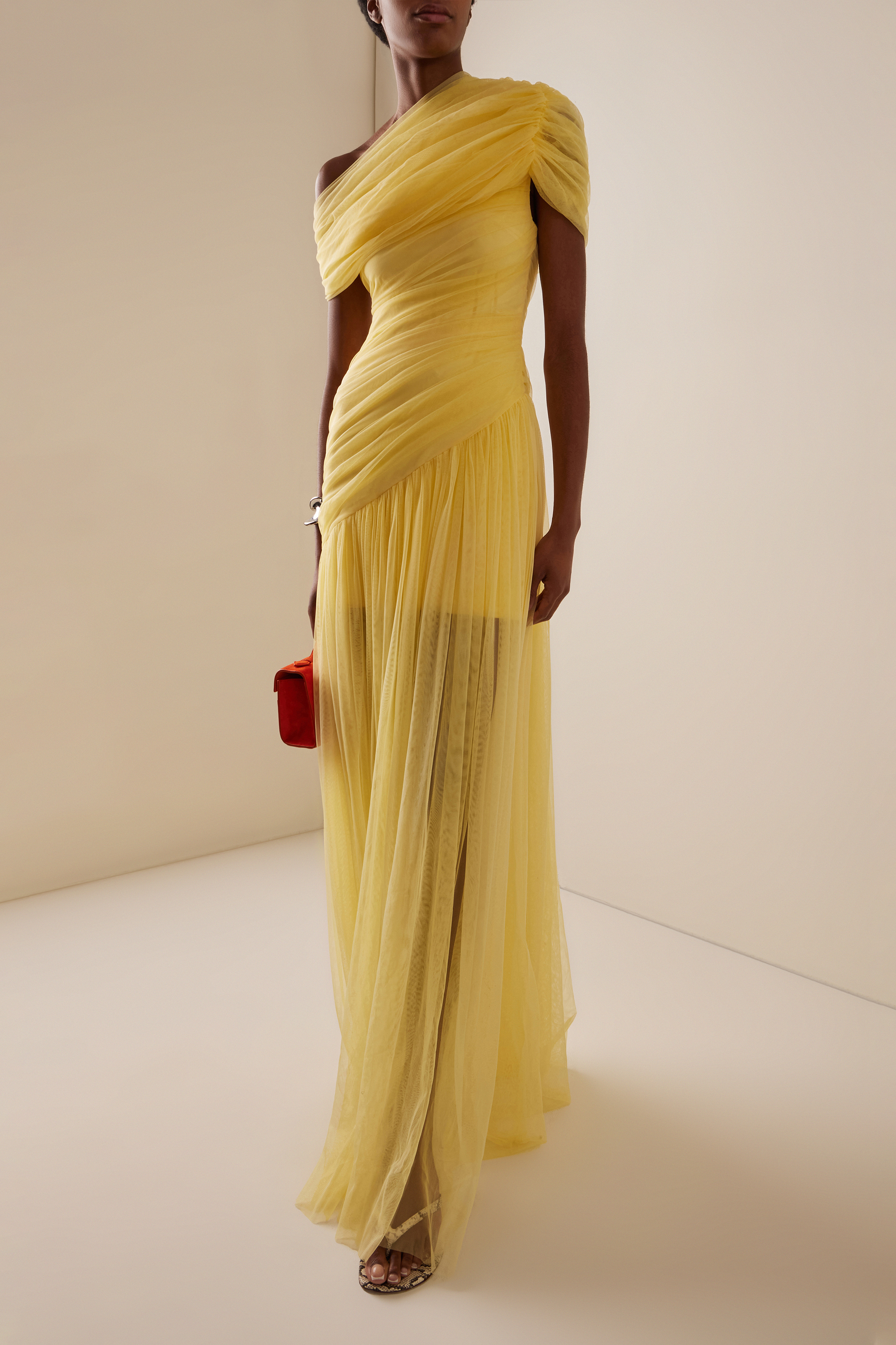 Solid Gathering One Shoulder Maxi Dress