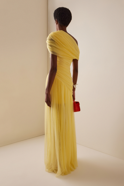 Solid Gathering One Shoulder Maxi Dress