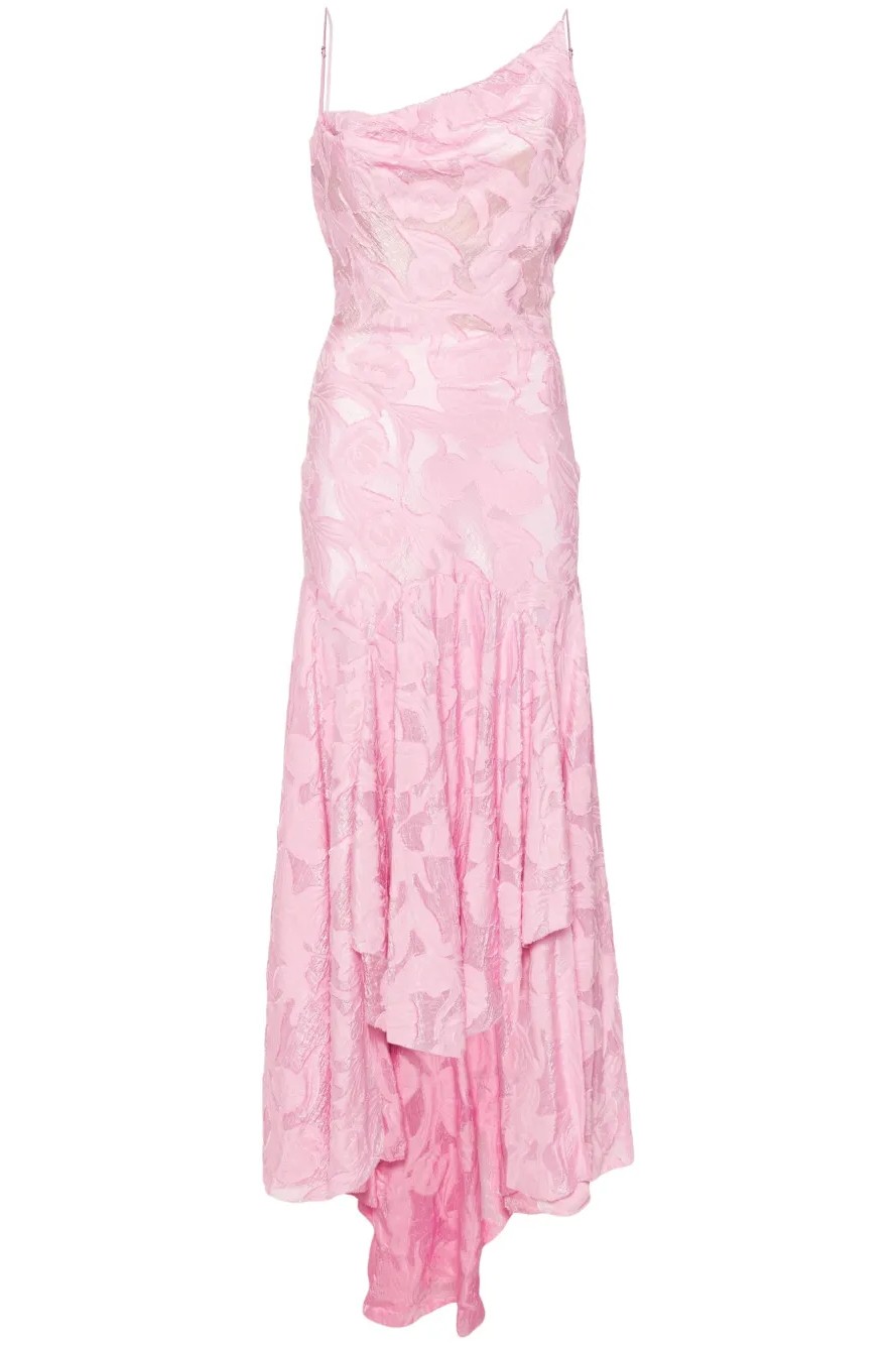 Burn-Out Asymmetrical Neck Midi Dress