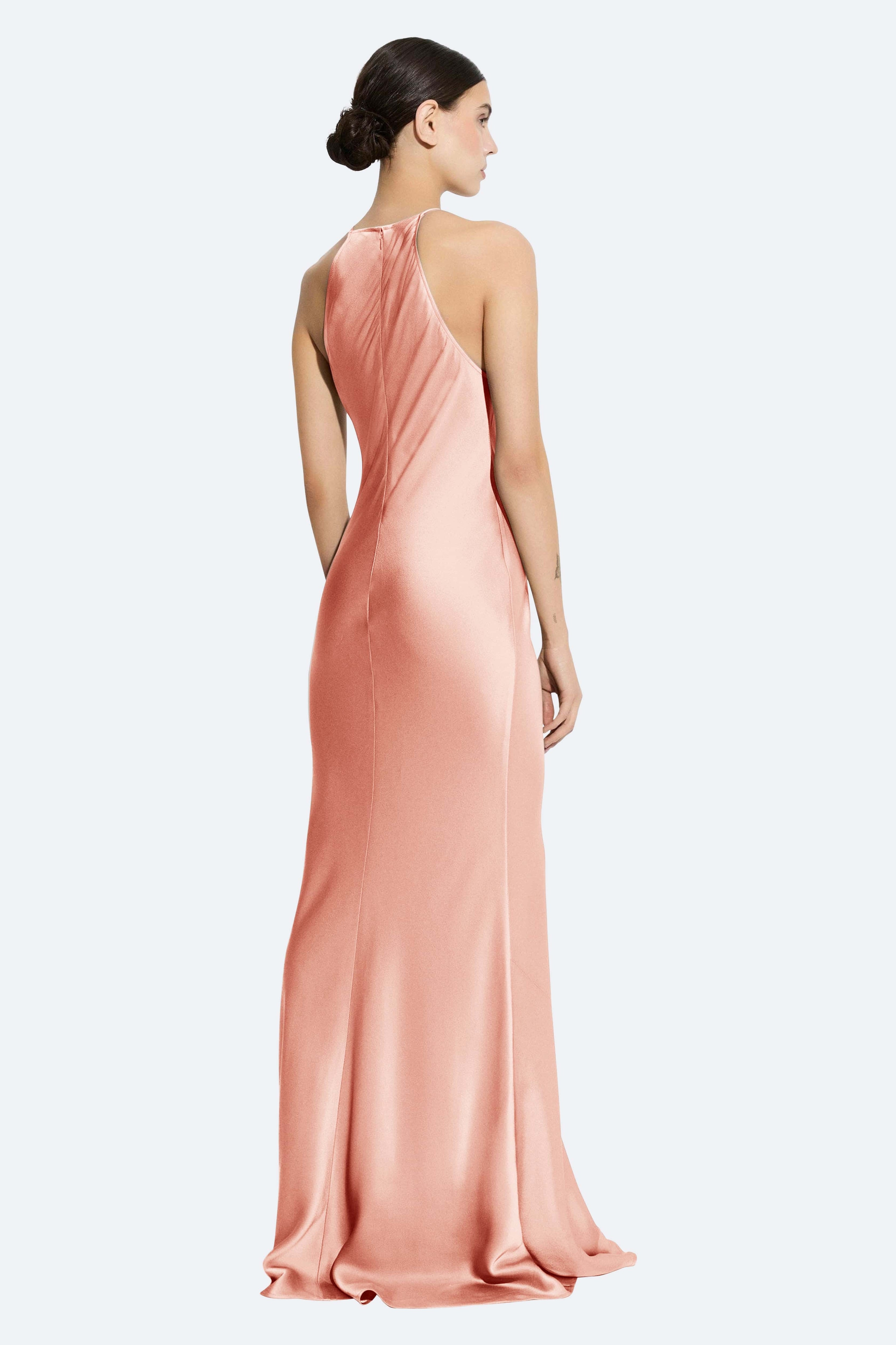 Satin Feather Swing Collar Maxi Dress