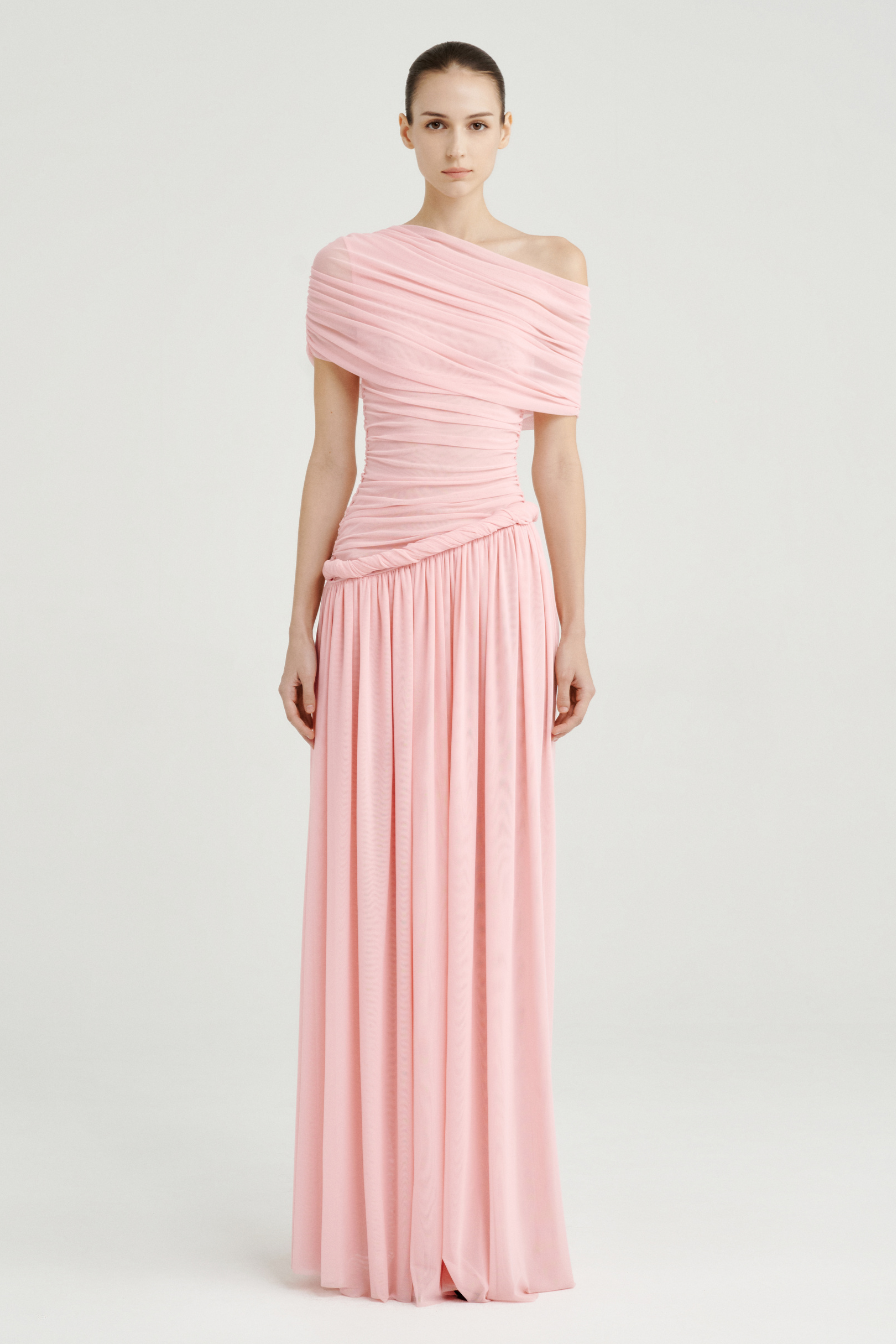 Gathering Decorative Rope One Shoulder Maxi Dress