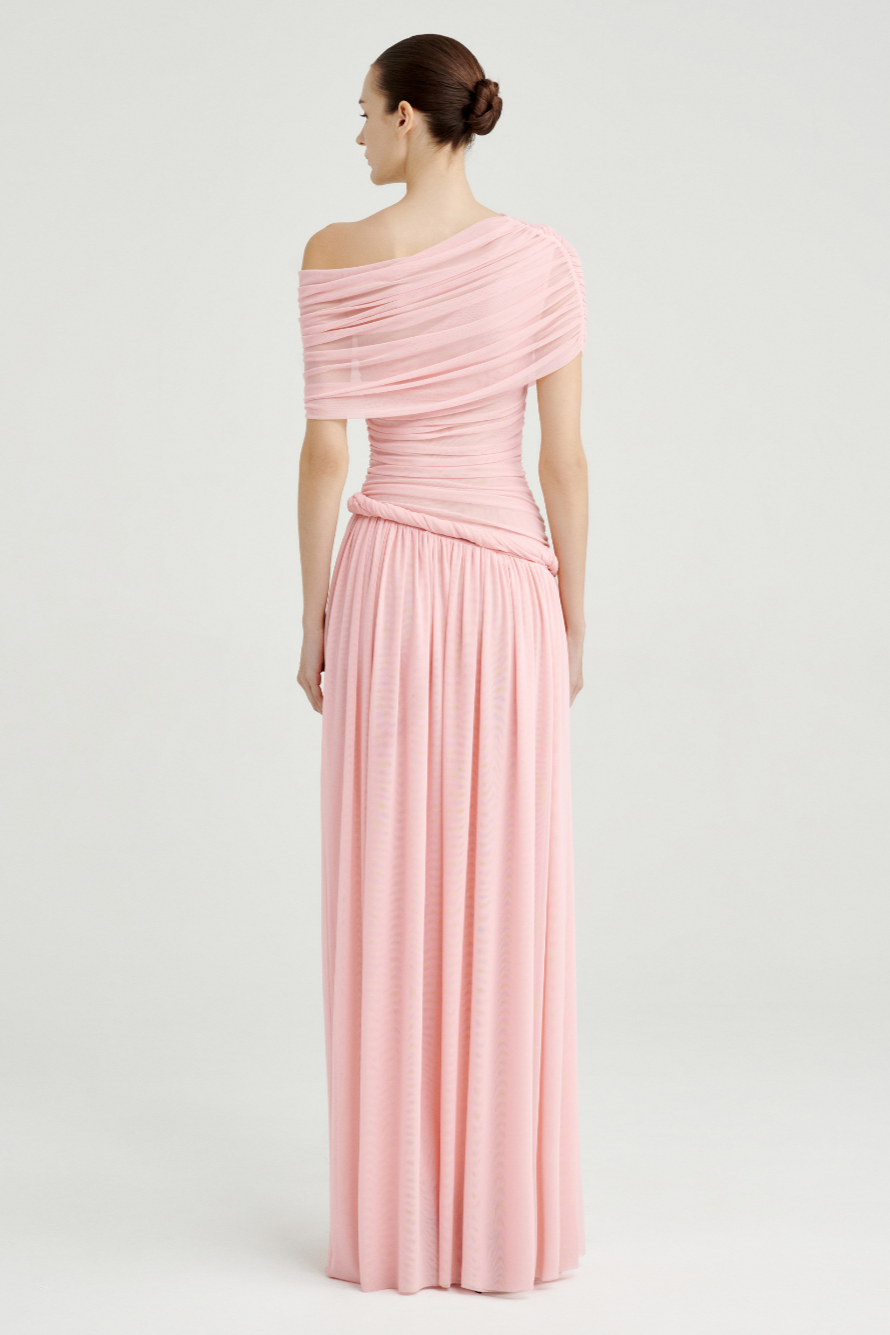 Gathering Decorative Rope One Shoulder Maxi Dress