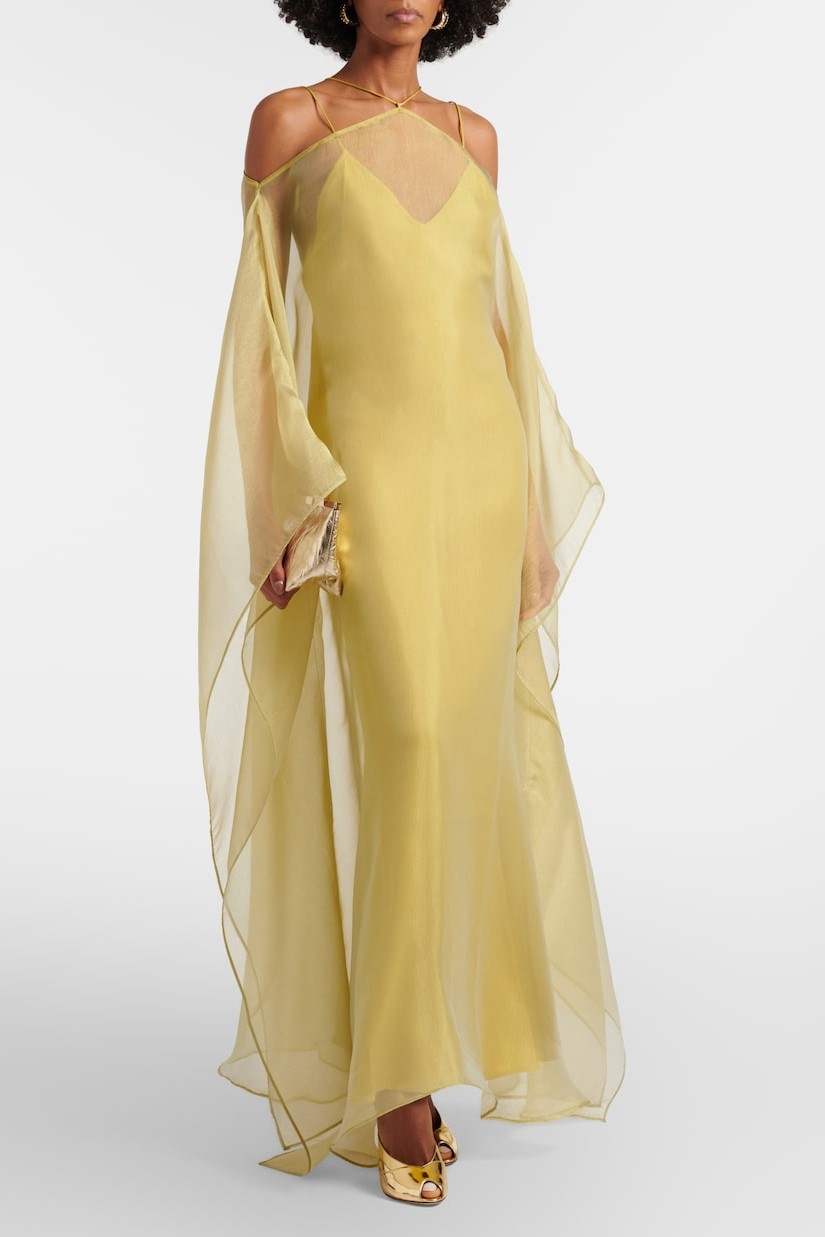 Solid Slip Maxi Dress & Organza Kaftan Set