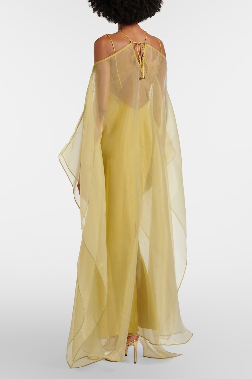 Solid Slip Maxi Dress & Organza Kaftan Set