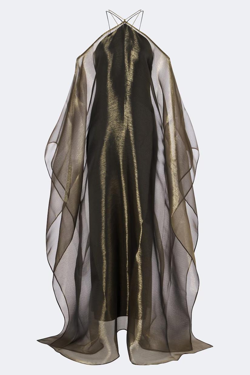 Solid Slip Maxi Dress & Organza Kaftan Set