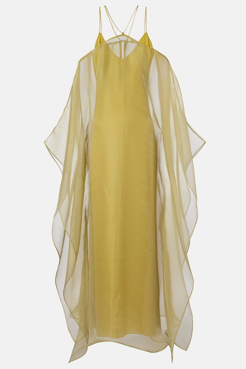 Solid Slip Maxi Dress & Organza Kaftan Set