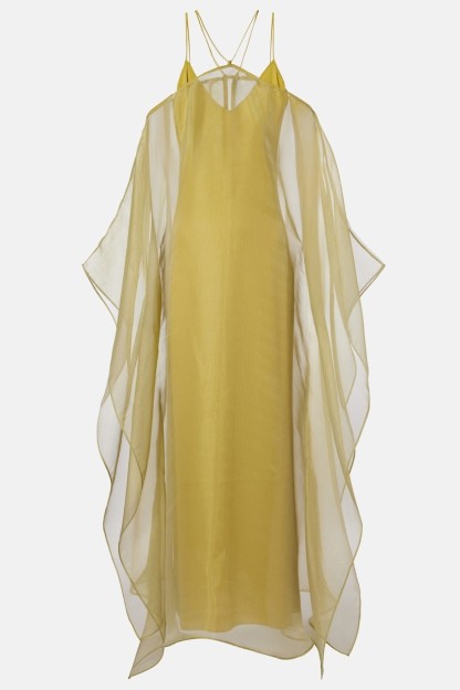 Solid Slip Maxi Dress & Organza Kaftan Set