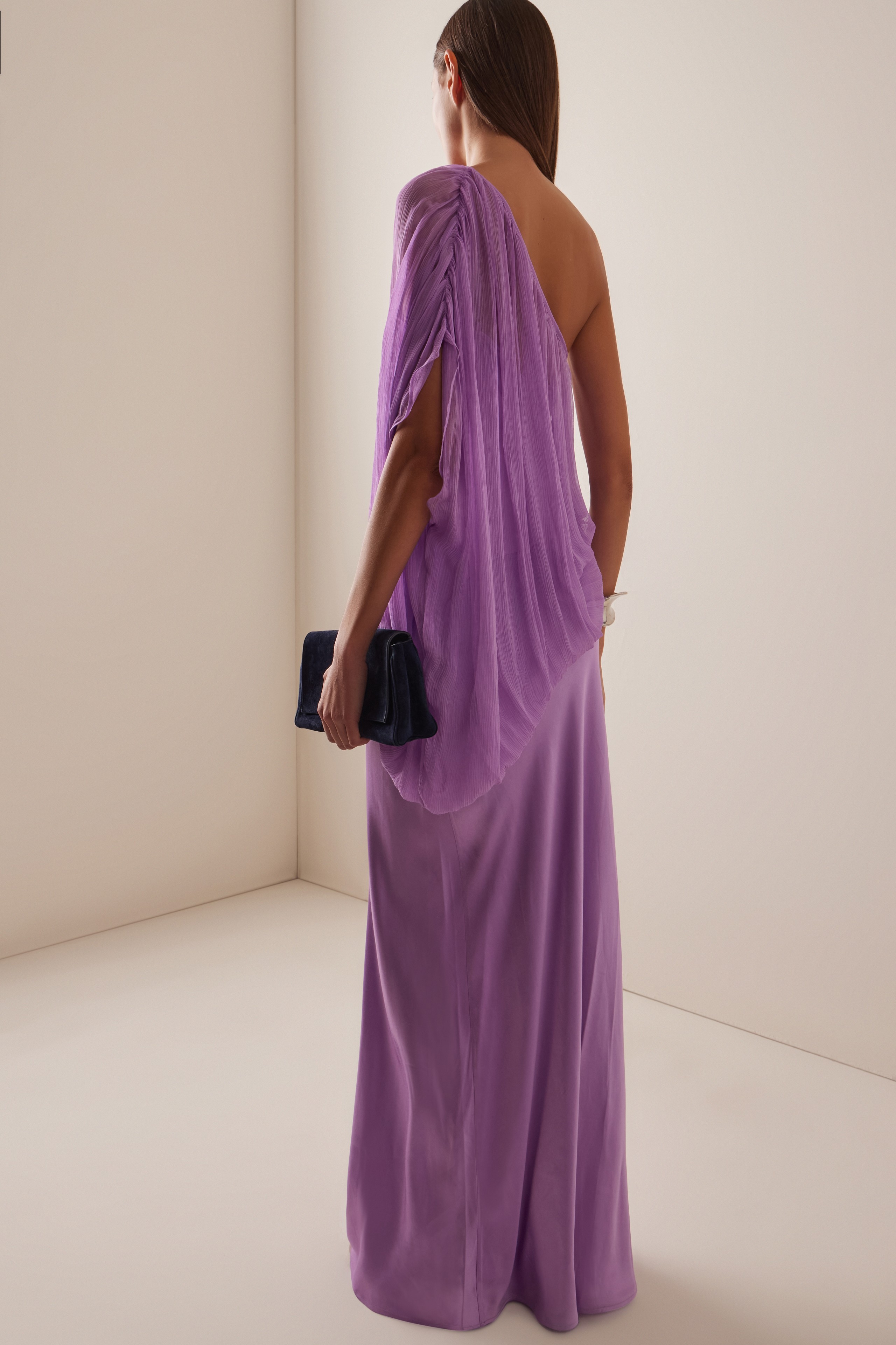 Chiffon Satin One Shoulder Maxi Dress