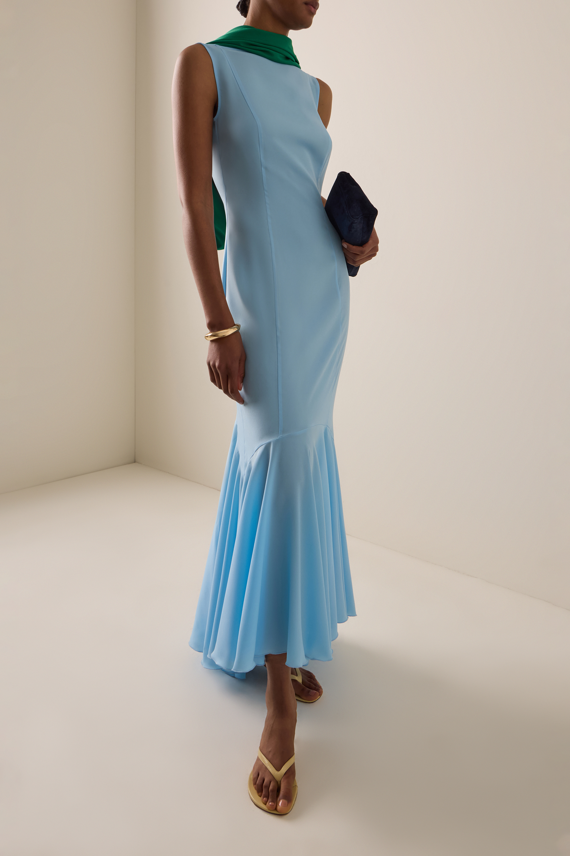 Contrast Color Swing Collar Sleeveless Maxi Dress