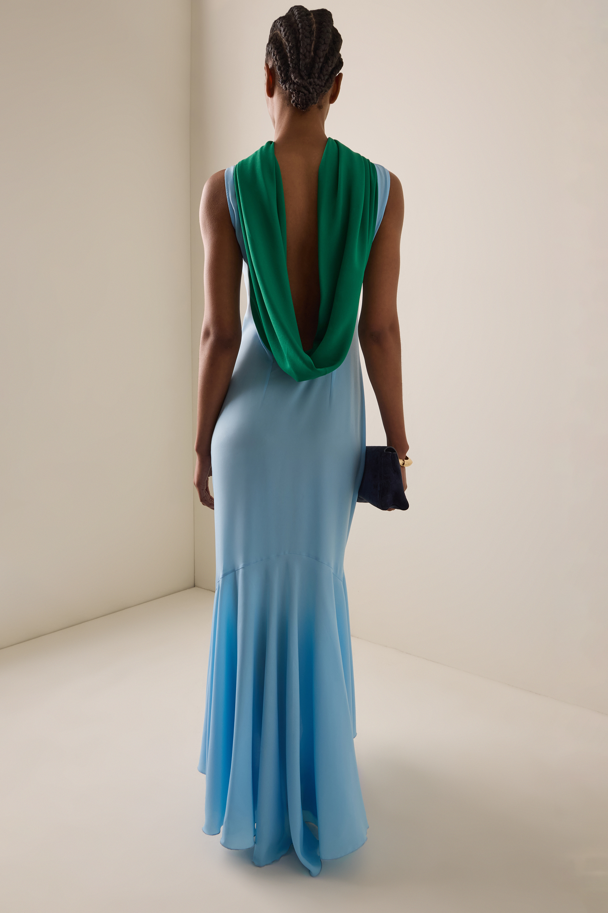 Contrast Color Swing Collar Sleeveless Maxi Dress