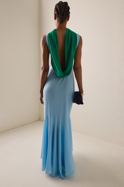 Contrast Color Swing Collar Sleeveless Maxi Dress