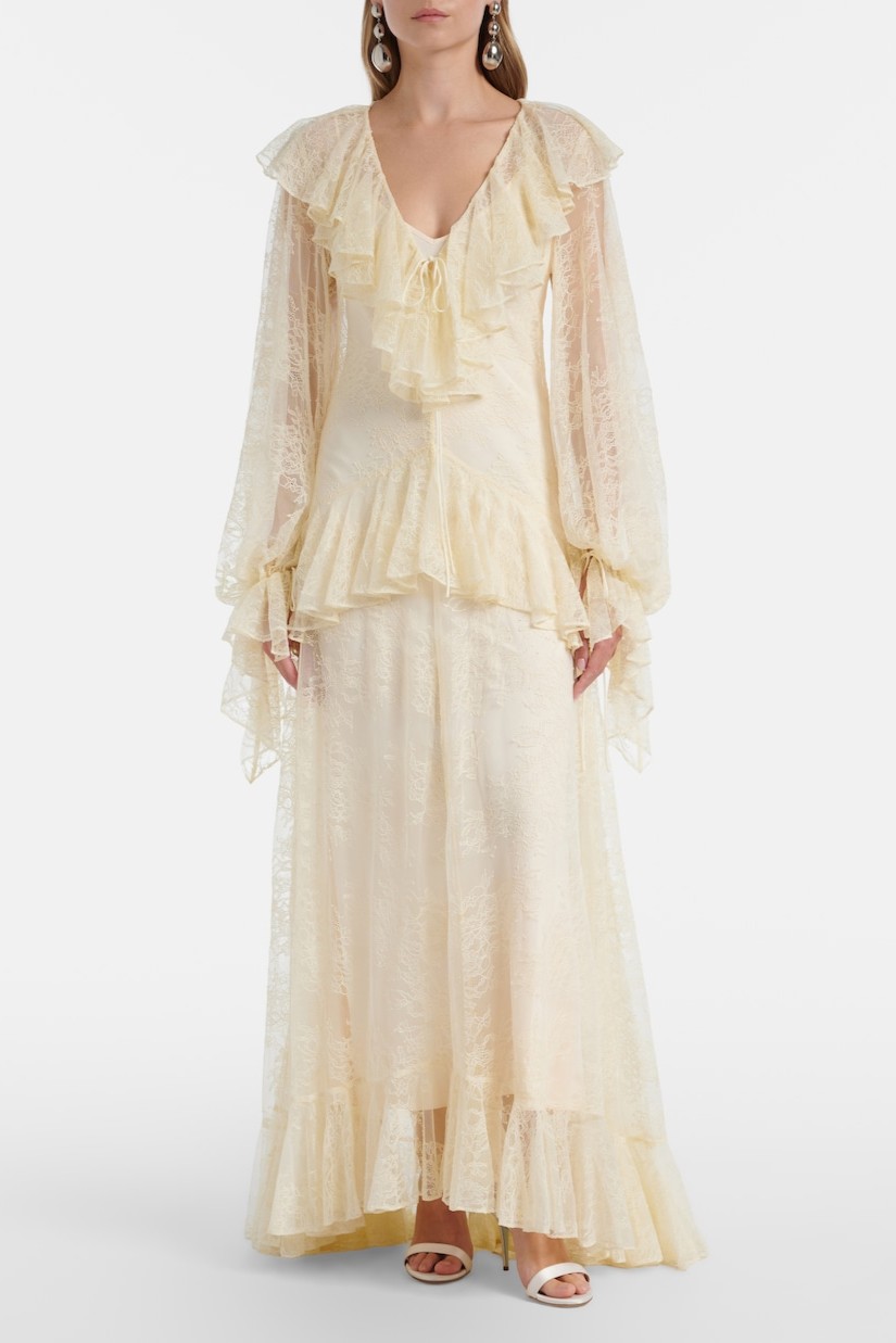 Lace Ruffle V-Neck Maxi Dress