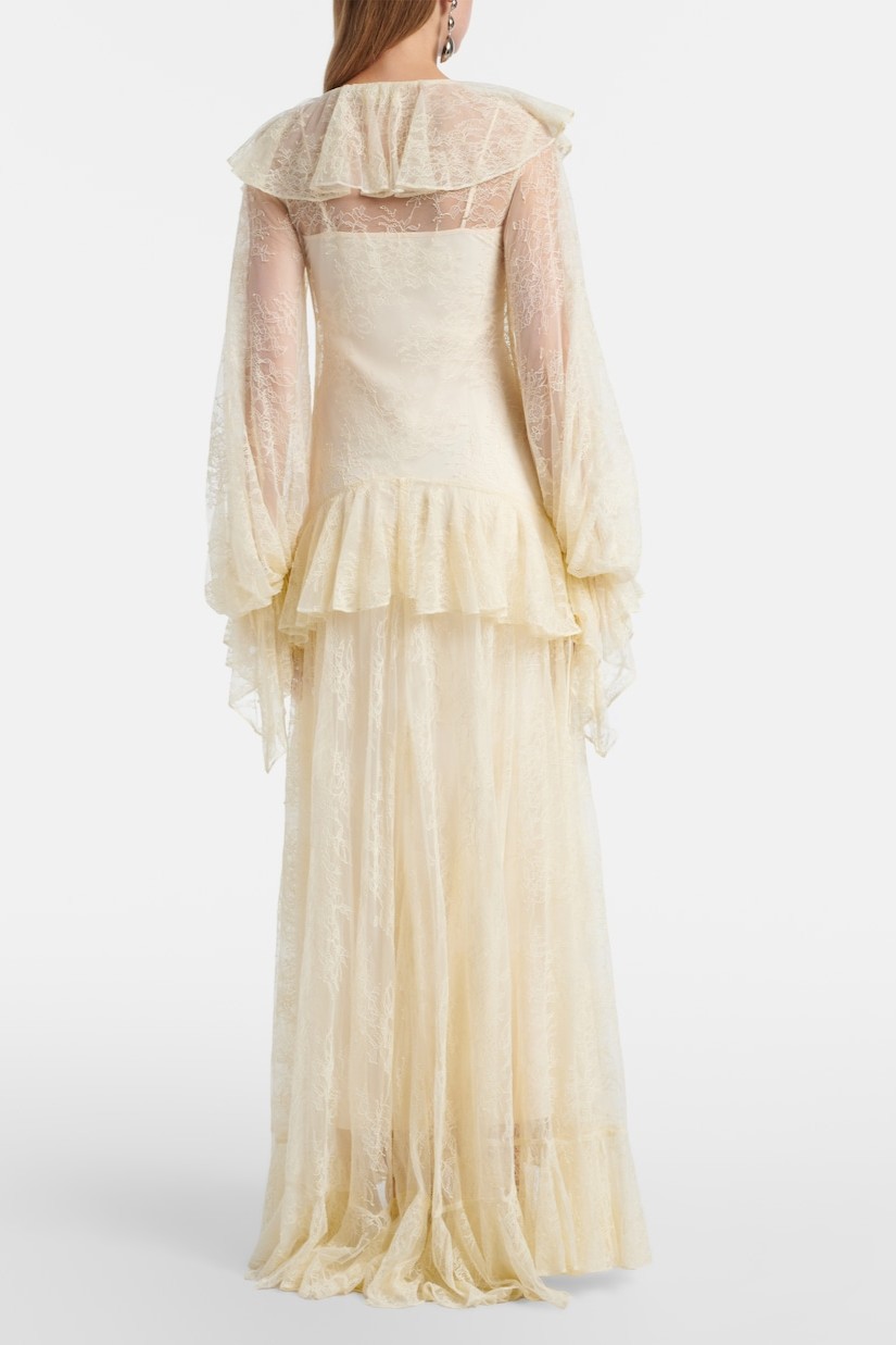 Lace Ruffle V-Neck Maxi Dress