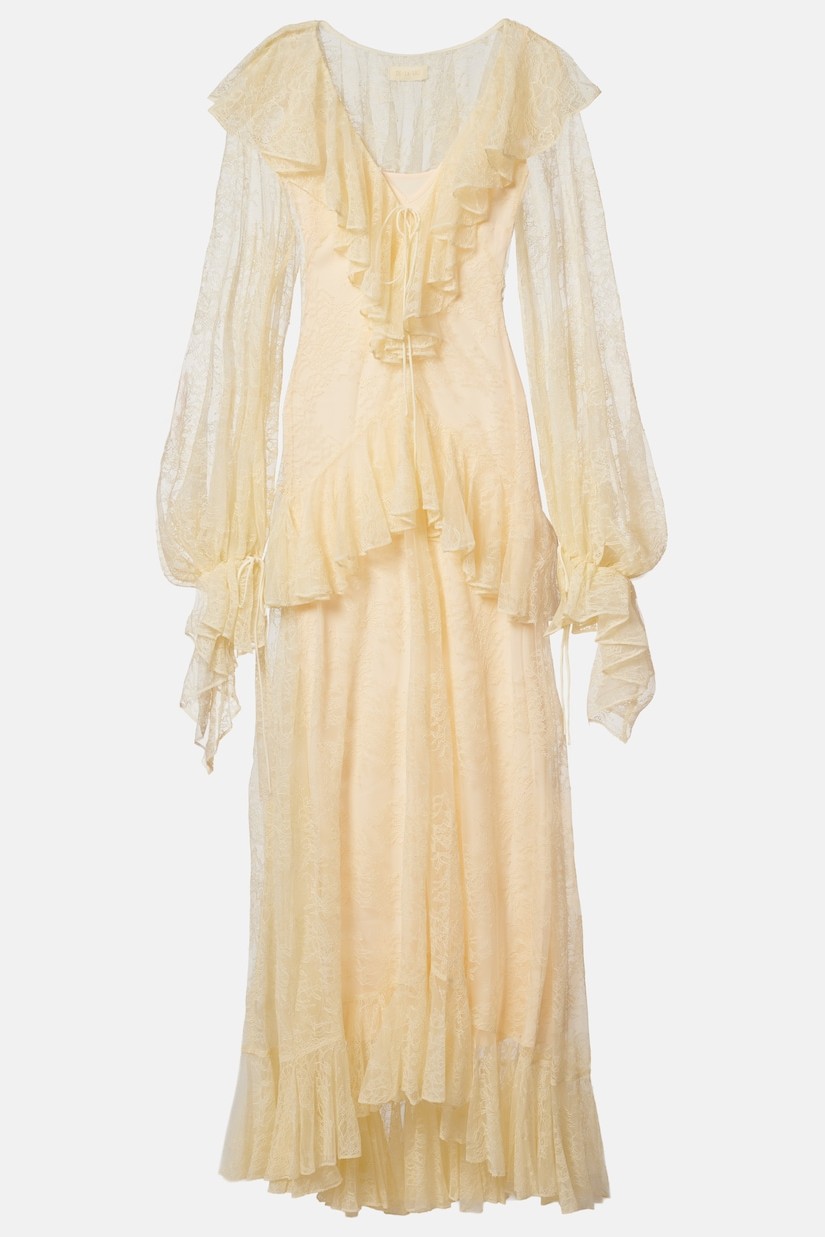 Lace Ruffle V-Neck Maxi Dress