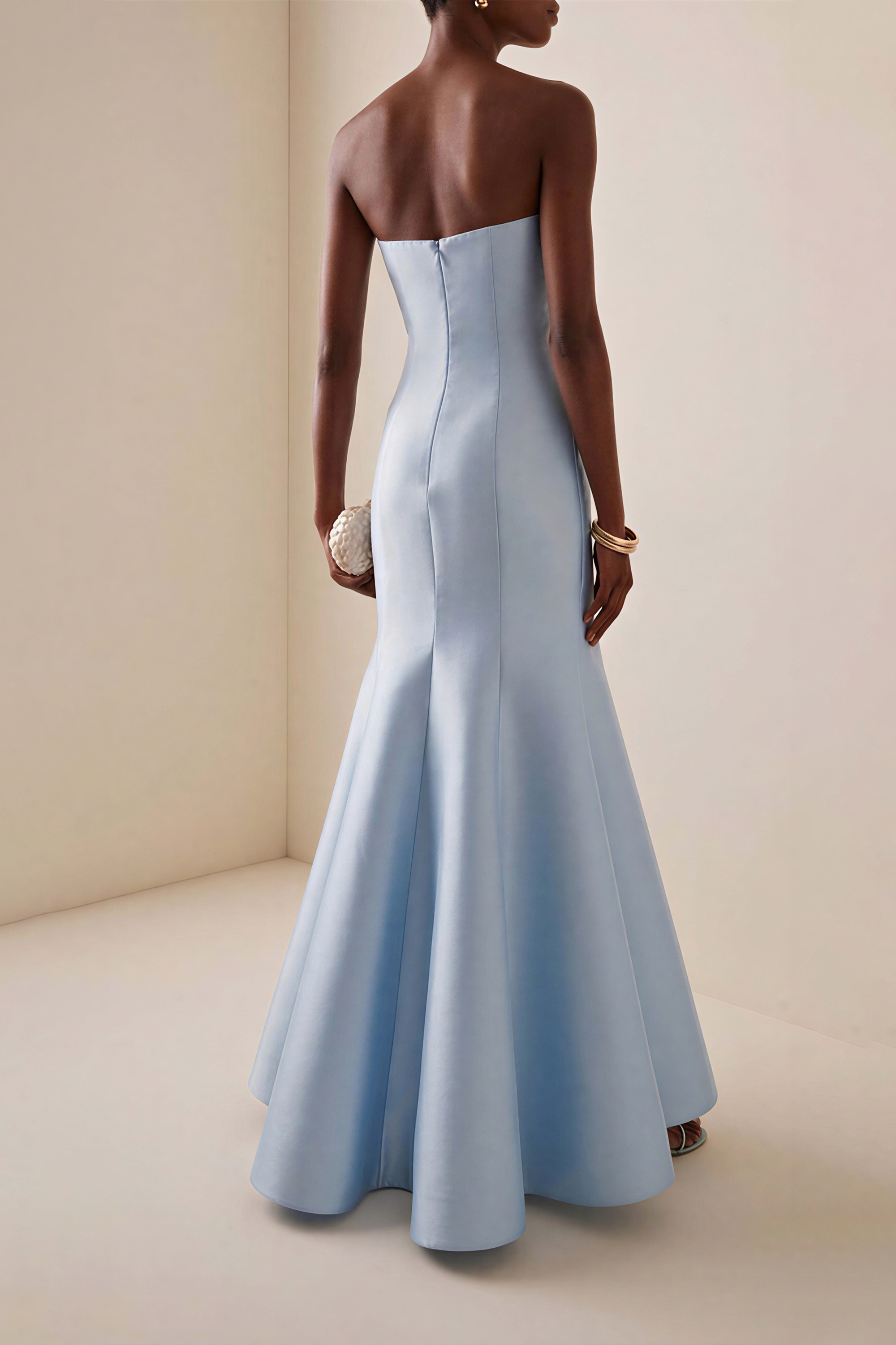 Satin Appliquéd Off Shoulder Maxi Dress