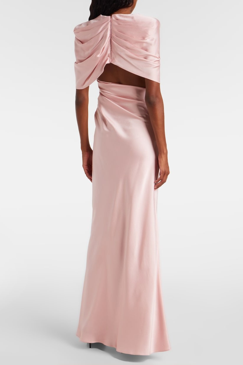 Satin Gathering Cape Sleeve Maxi Dress