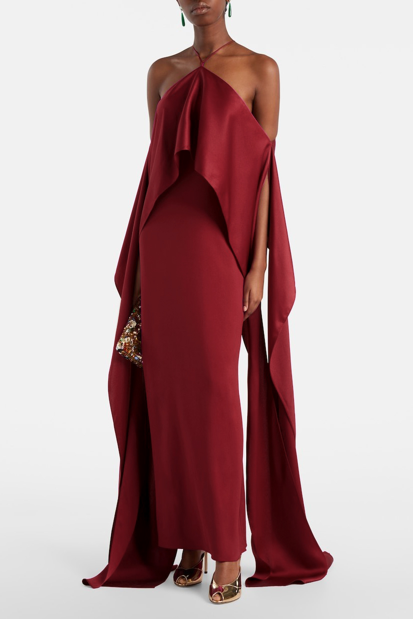 Satin Ruffle Halter Neck Maxi Dress