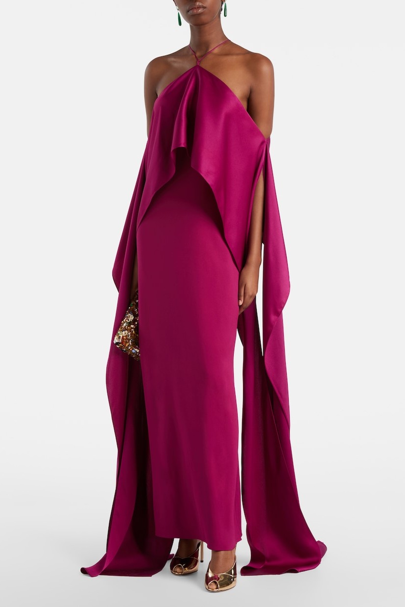 Satin Ruffle Halter Neck Maxi Dress