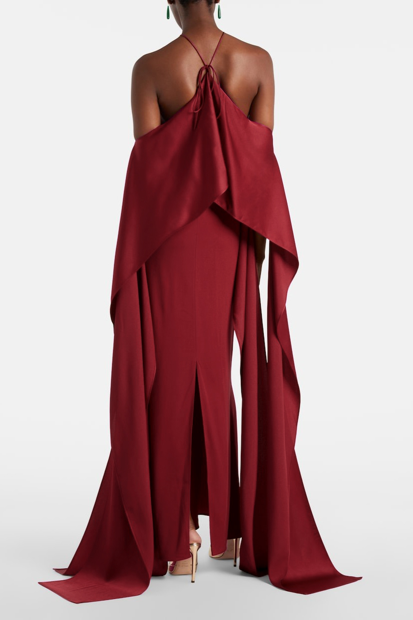 Satin Ruffle Halter Neck Maxi Dress