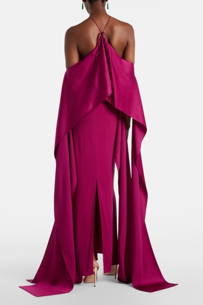 Satin Ruffle Halter Neck Maxi Dress