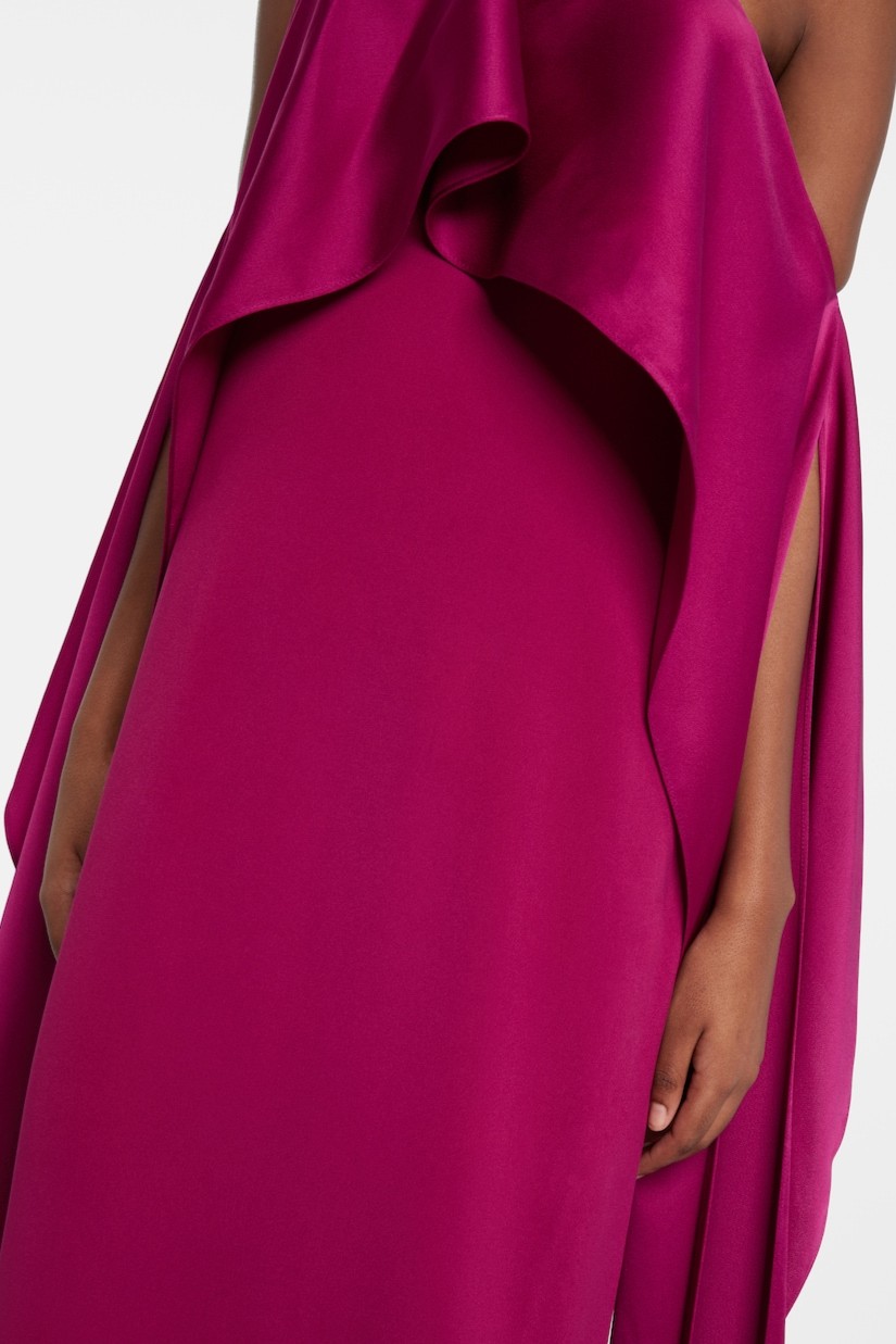 Satin Ruffle Halter Neck Maxi Dress
