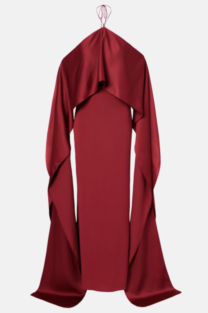 Satin Ruffle Halter Neck Maxi Dress