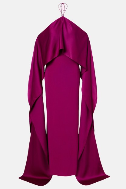 Satin Ruffle Halter Neck Maxi Dress
