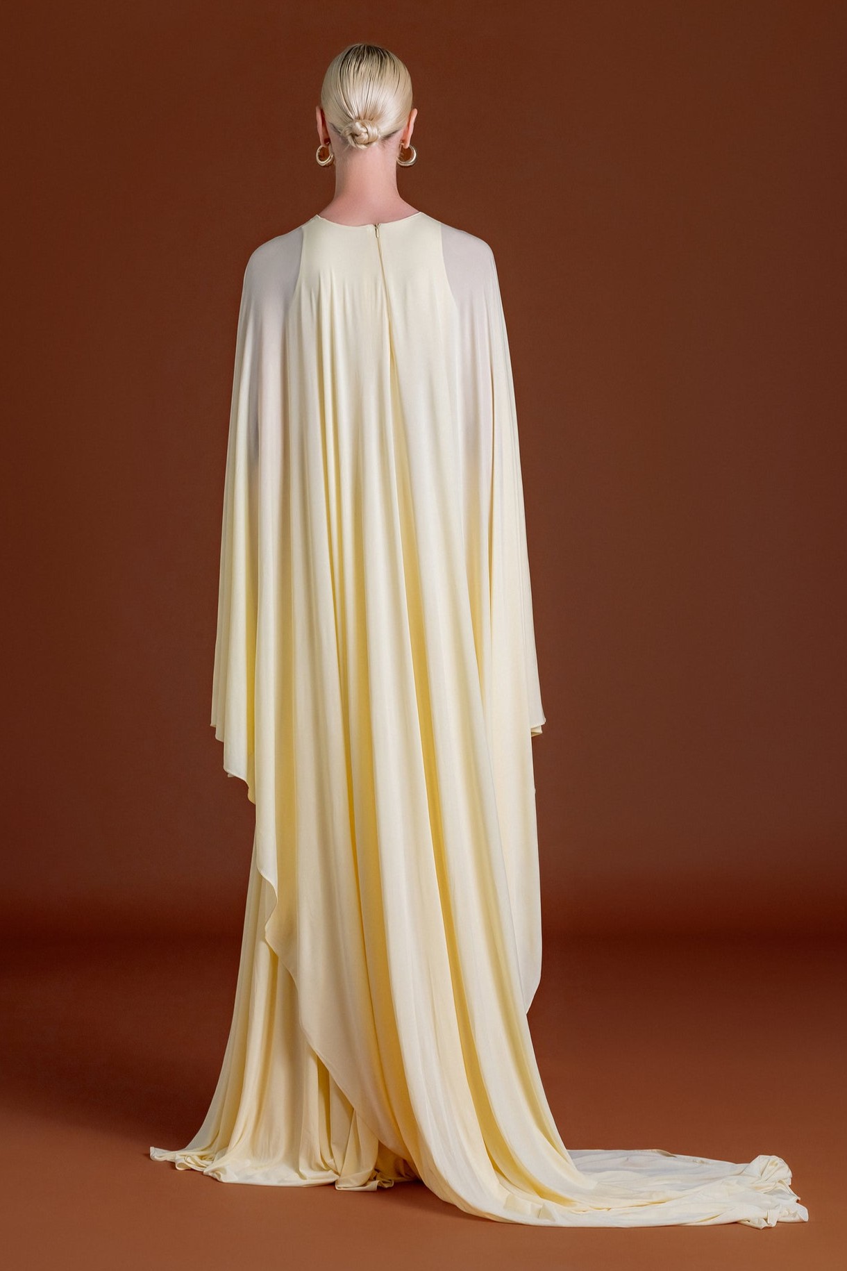 Ruched Solid Cape Sleeve Maxi Dress