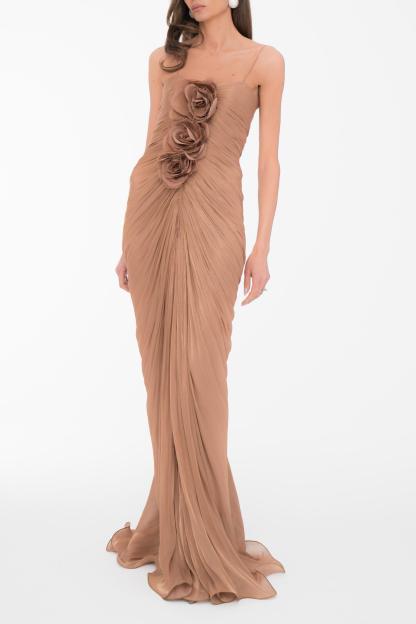 3D Flower Gathering Maxi Dress With Cape