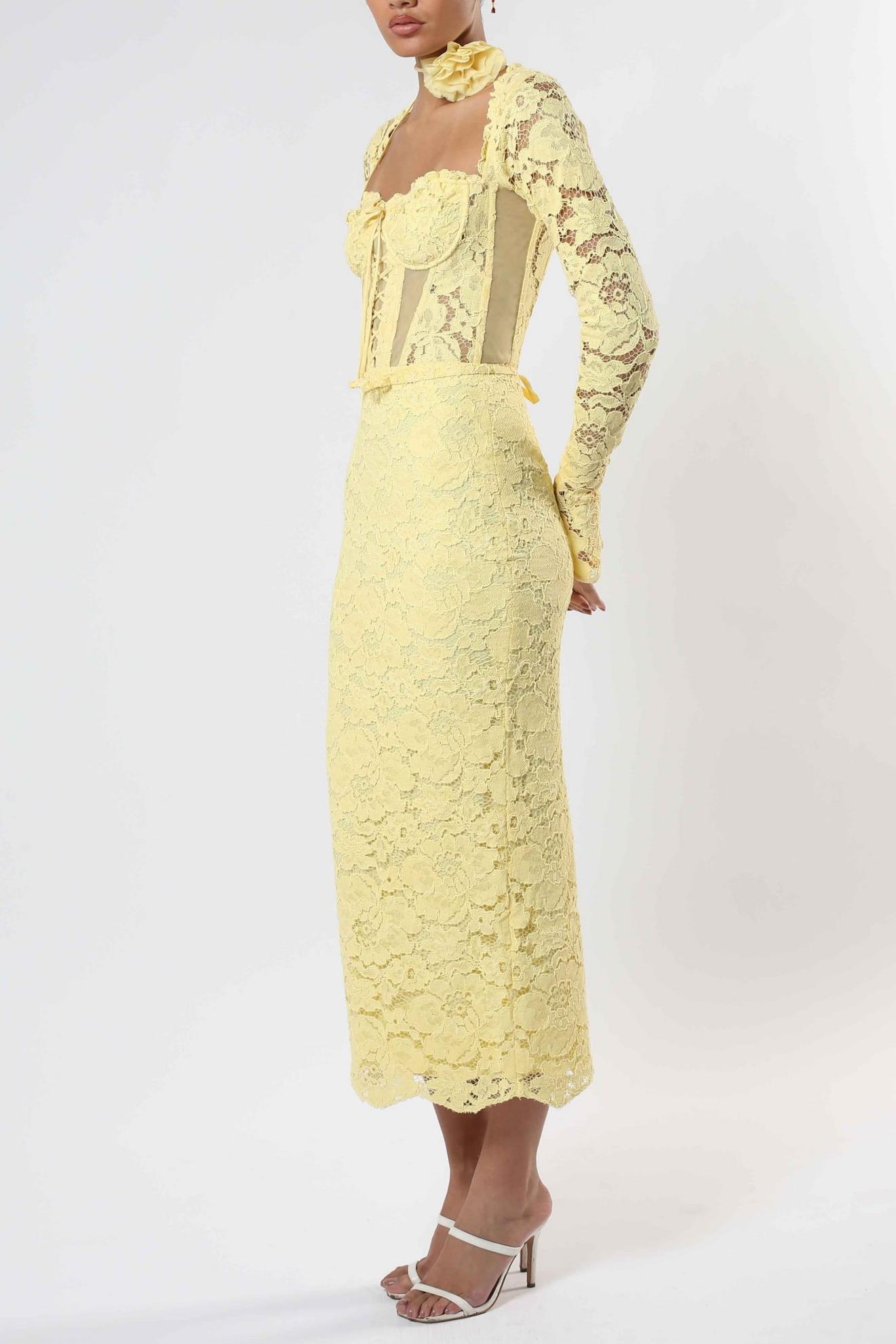 Lace Sweetheart Neck Long Sleeve Midi Dress
