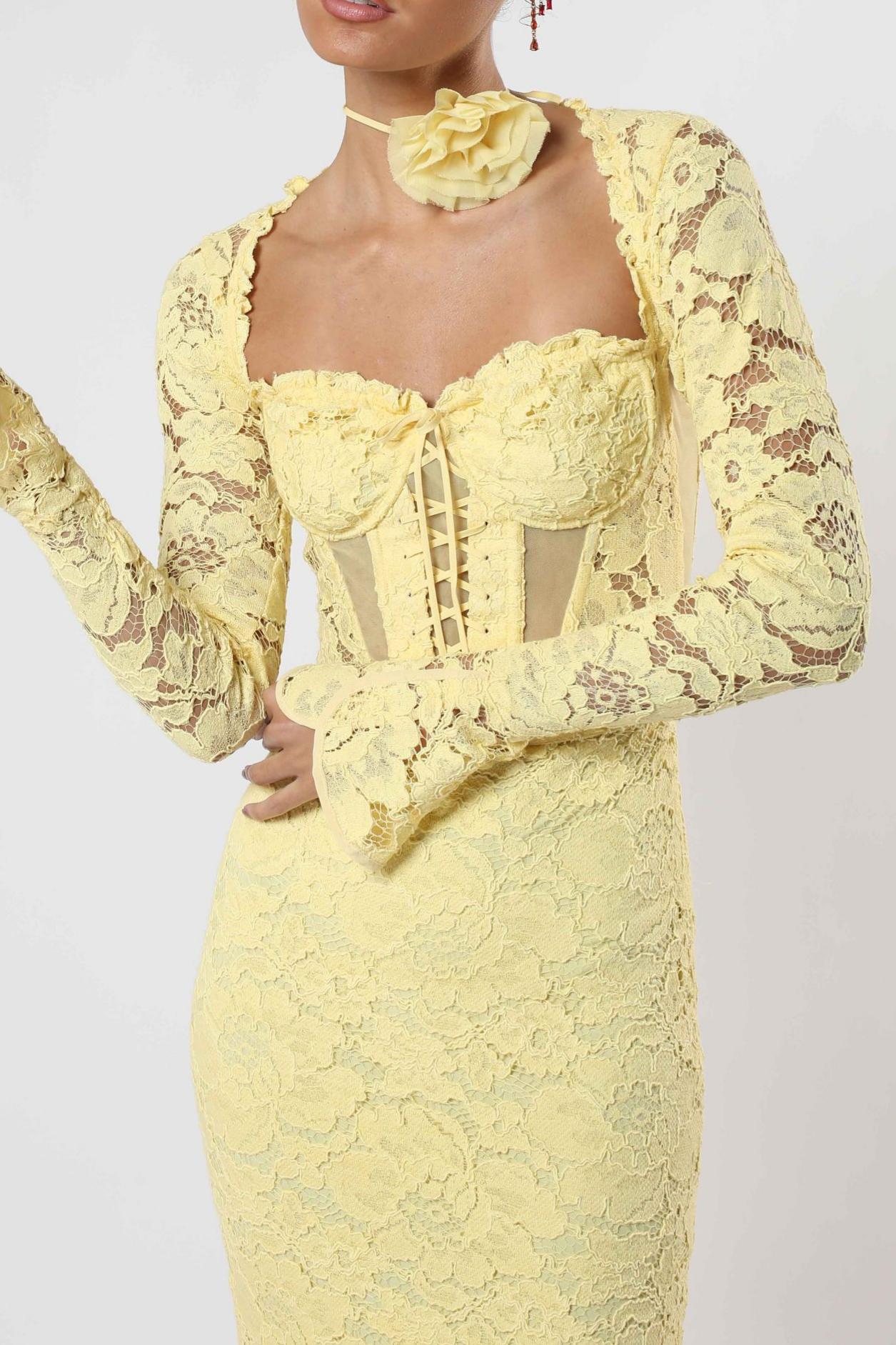 Lace Sweetheart Neck Long Sleeve Midi Dress