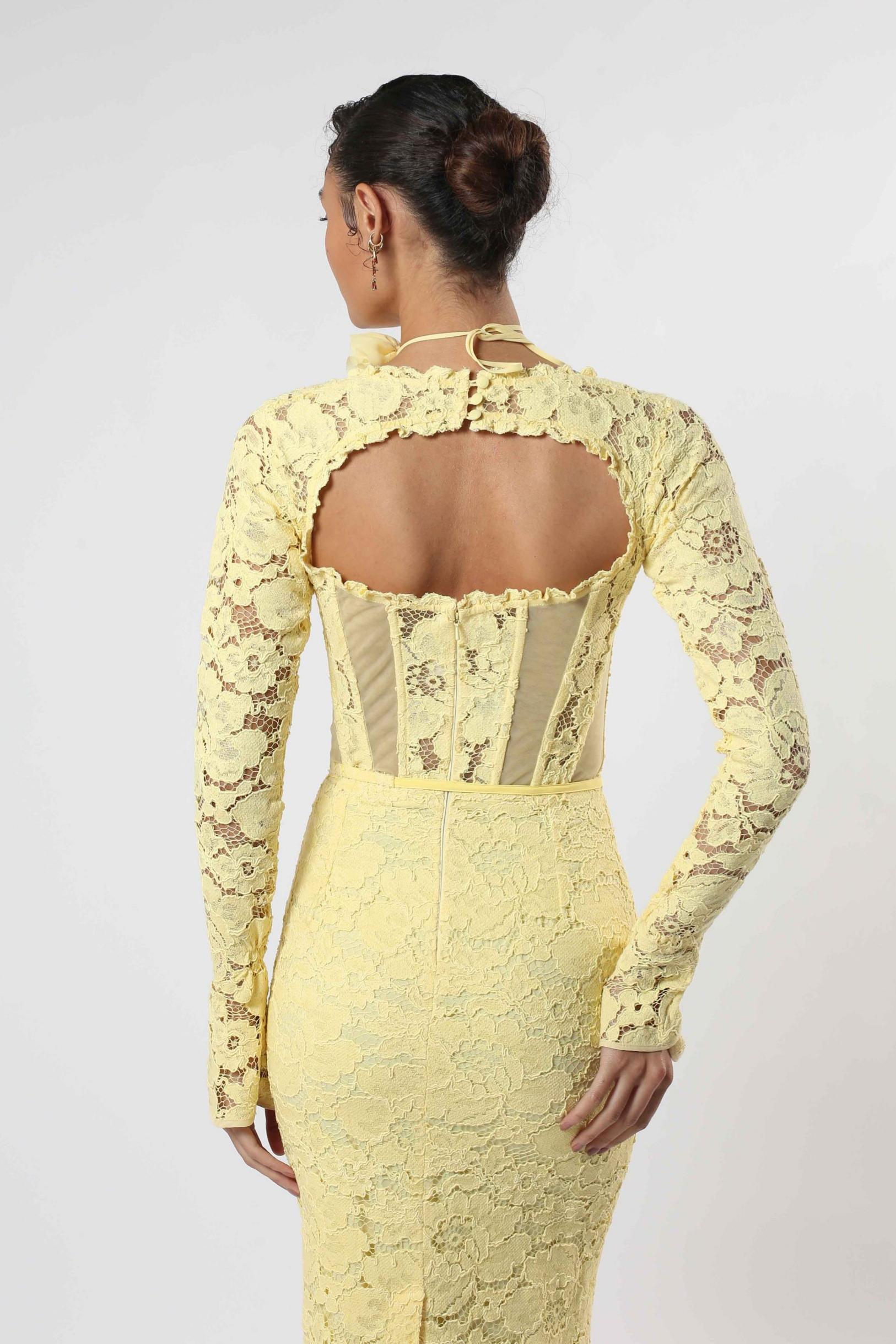Lace Sweetheart Neck Long Sleeve Midi Dress